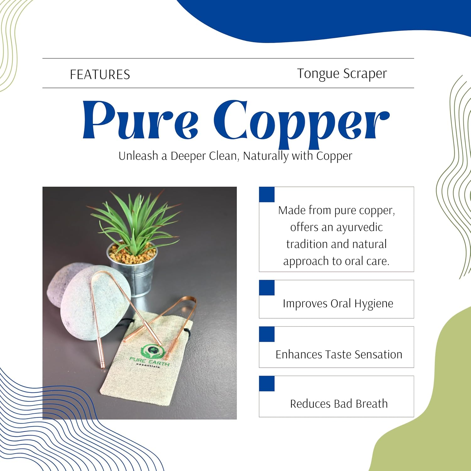 Pure Copper Tongue Scraper for Adults and Kids - Durable Tongue Scraper Copper - Tough Scraper Oral Care - Travel Tongue Scraper Ayurvedic with Case - Pure Earth Essentials (2 Pieces/Pack) image number 4