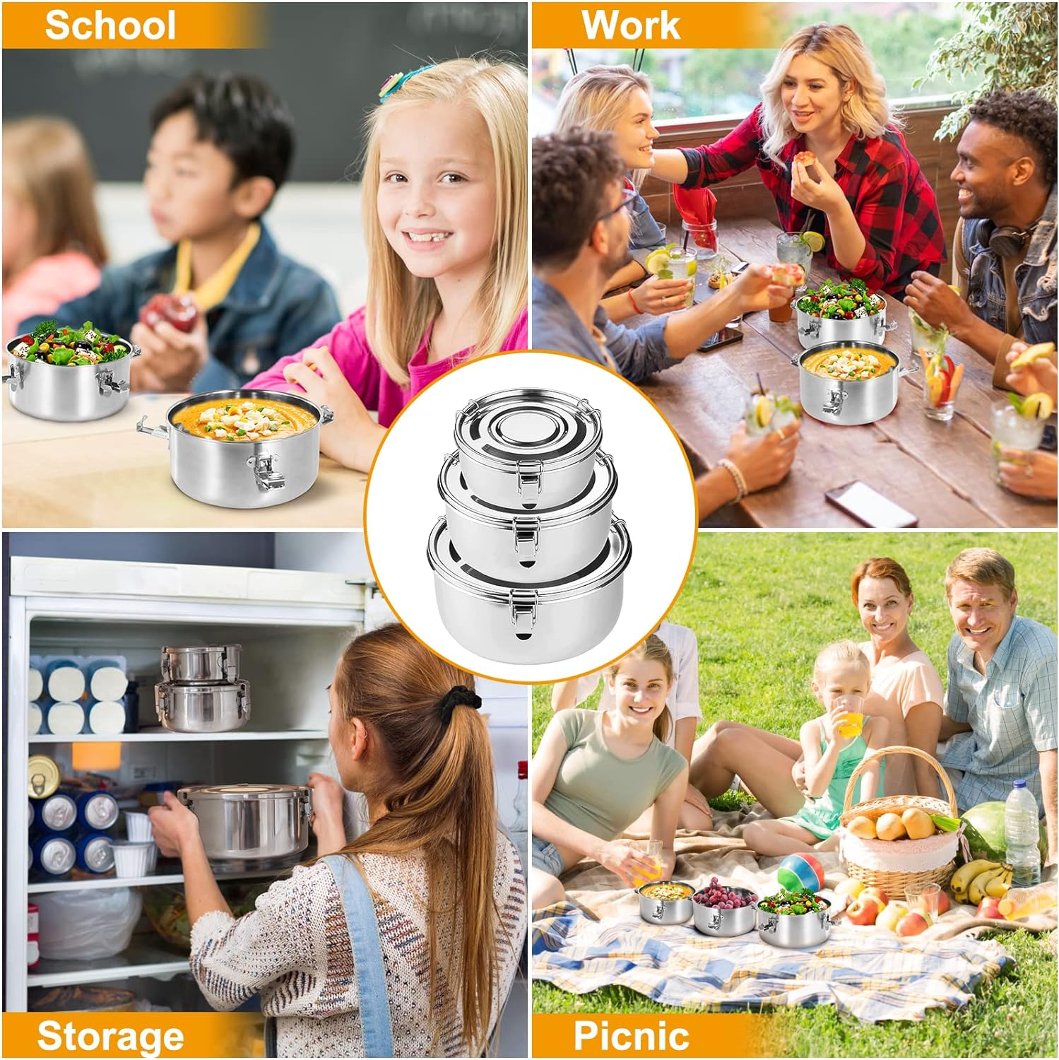 Allprettyall Premium Stainless Steel Food Storage Containers 304 Grade the Original Leak-Proof, Airtight, Smell-Proof - Perfect for Camping Trips, Lunches, Leftovers, Soups, Salads image number 5