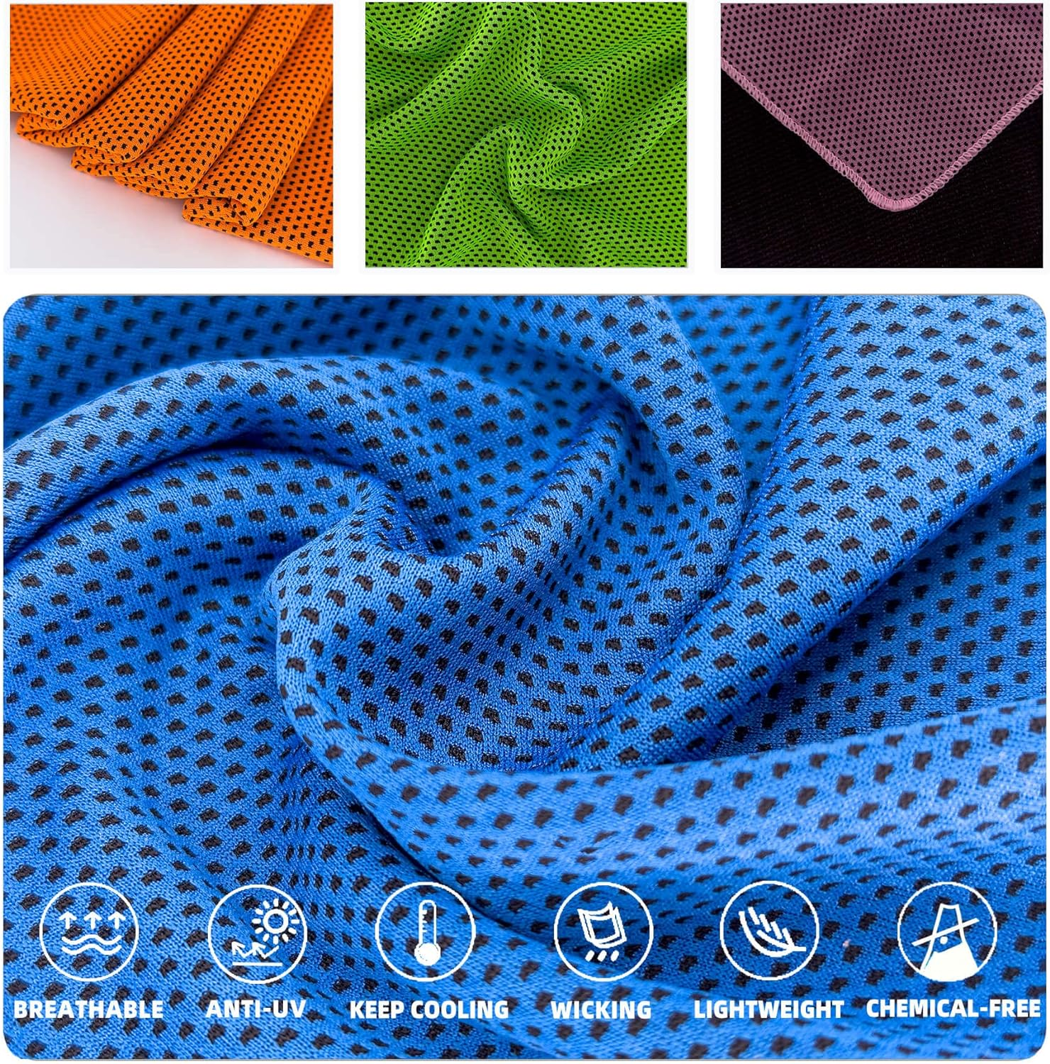 HHFCONE 10 Pack Cooling Towel Ice Towel Workout Towel, Soft Breathable Sweat Towel for Sports, Yoga, Gym, Golf, Camping, Running, Fitness, Workout & More Activities image number 2