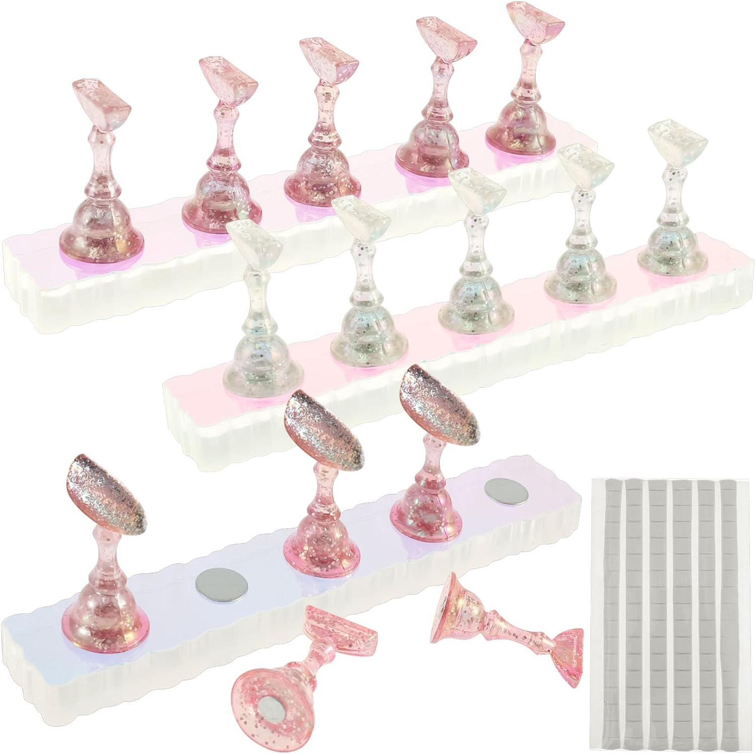 3Pcs Acrylic Nail Display Stands,Magnetic Aurora Beginner Practice Nail Tip Holder for Press on Painting Displaying,For Home and Salon False Nail Tip Manicure Tool image number 1