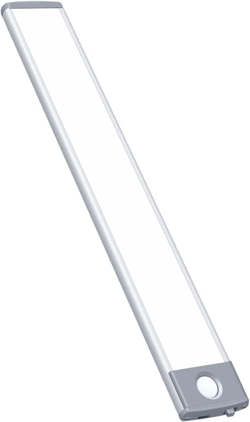 LED under Cabinet Light, Motion Sensor Lights Indoor Rechargeable 30Cm 54LED Closet Lighting, Wireless Night Light for Cabinet, Drawer, Wardrobe, Kitchen (Silver-White) - Black-White-2Pack image number 4