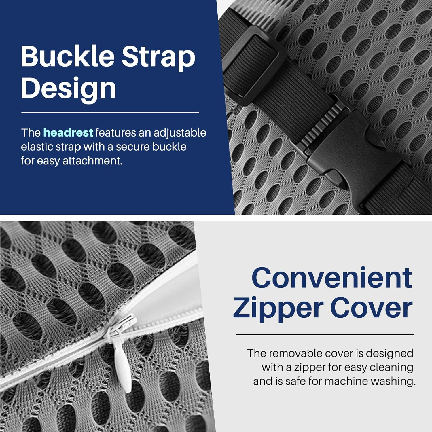 Vivva Memory Foam Lumbar Support with Neck Pillow for Office Chair Car Seat, Breathable Cover Back Support Pillow Back Rest Cushion Office Chair Back Support(Light Grey) image number 7