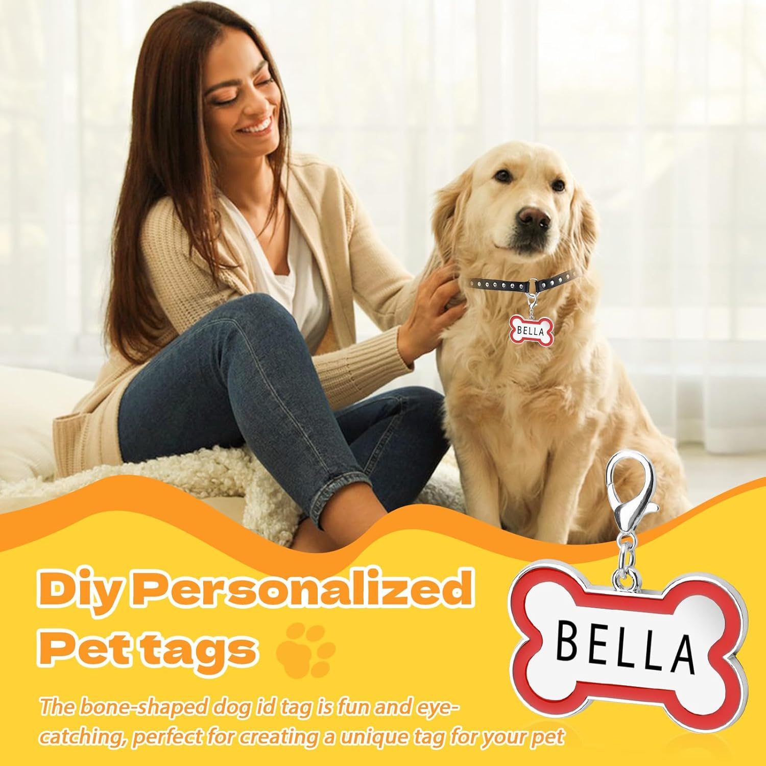 12 Pack Blank Dog Tags Engraved, Zinc Alloy Bone Shape Dog Name Tag for Dog Collar, 1.8In Dog Cat Pet ID Tags with Lobster Clasp for Engraving Name Phone Number (6 Colors) image number 4