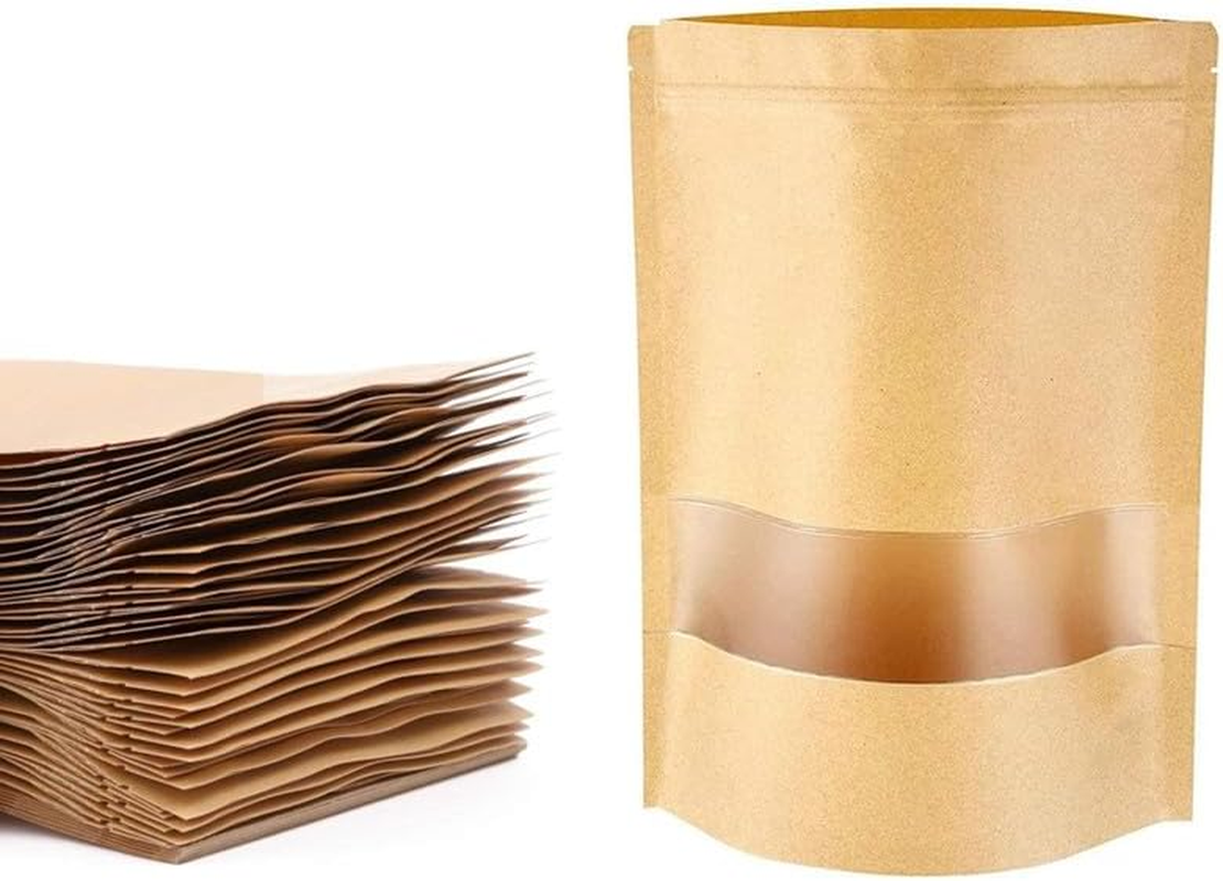 Naisfei 5.5 * 7.8In White Paper Bags,50 Pcs with Transparent Window, Kraft Paper Bags, Zipper Pouches, Reusable Stand-Up Bags, for Candy Coffee Beans Storage Tea image number 3