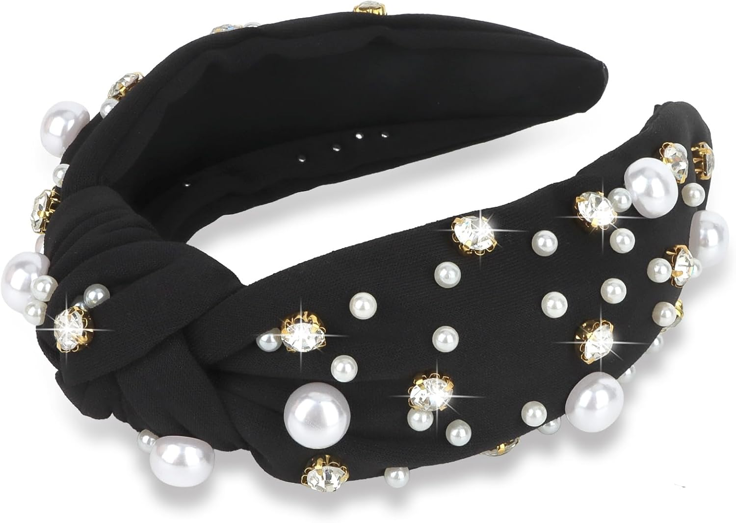 Uintoon Red Headband for Women Pearl Knotted Headband Sparkly Rhinestone Pearls Top Knotted Headbands Womens Fashion Hair Accessories Cute Hair Bands