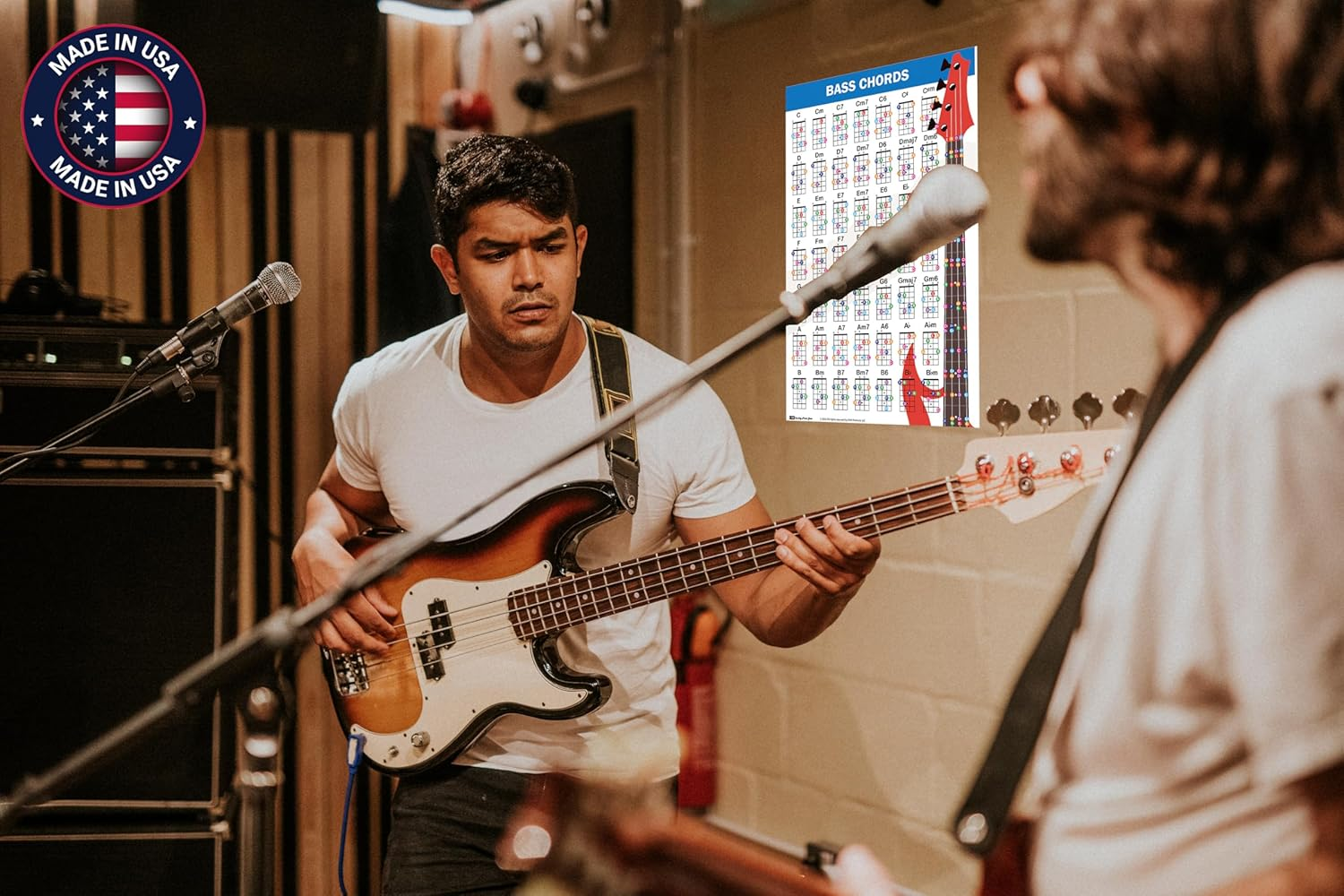 QMG Bass Guitar Chord Poster (11"X17"), Bass Guitars Accessories, Laminated Bass Chord Chart, 49 Color Coded Chords, Beginner Bass Chords Chart for Learn to Play Music Theory image number 2