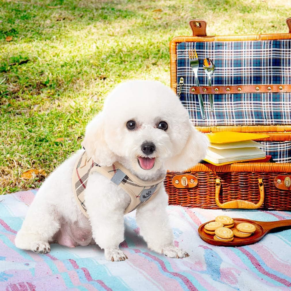 EXPAWLORER Classic Plaid Puppy Harness - Small Dog Collar and Leash - Soft Mesh Padded Adjustable Small Dog Vest Harness No Pull, Reflective Escape Proof for Outdoor Walking image number 2