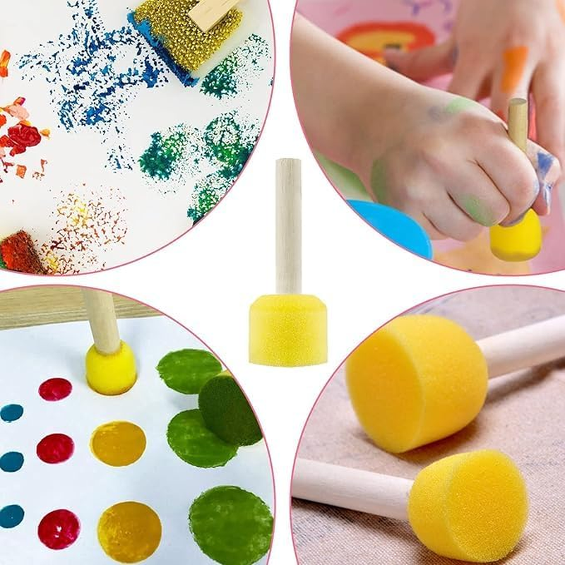 Round Painting Sponge Brush, 30Pcs Yellow round Sponges Brushes Wooden Handle round Foam Brushes,Round Wooden Handle Sponge Foam Brush Yellow Sponge Brush,Round Foam Brush Sponge Brushes for Painting image number 6