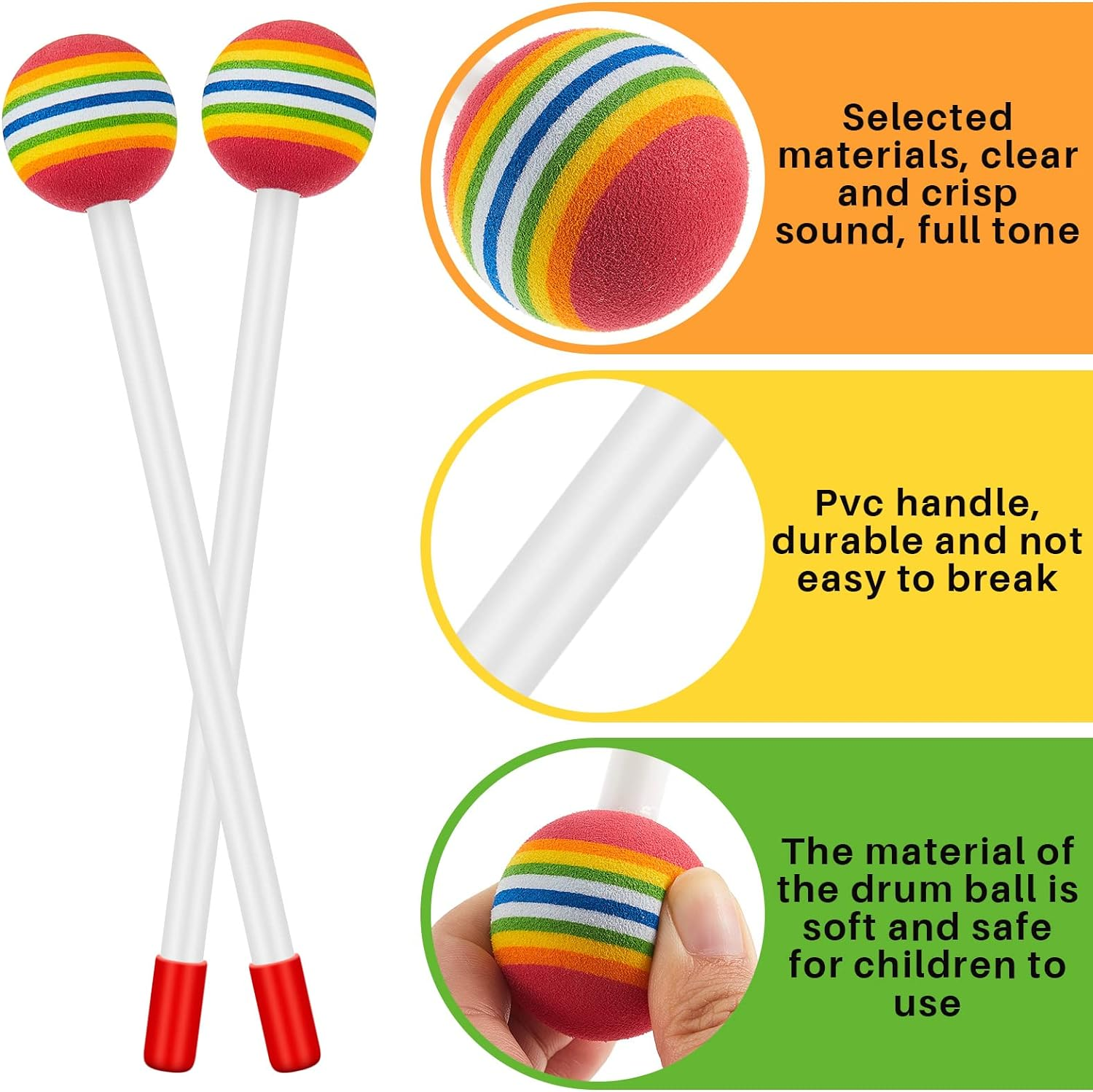 Chalyna 6 Pieces Lollipop Felt Drum Stick Soft Lollipop Timpani Mallets Foam Head Percussion Sticks Rainbow Plastic Drumsticks for Kids Hand Percussion Toy Gift Musical Instrument Accessories