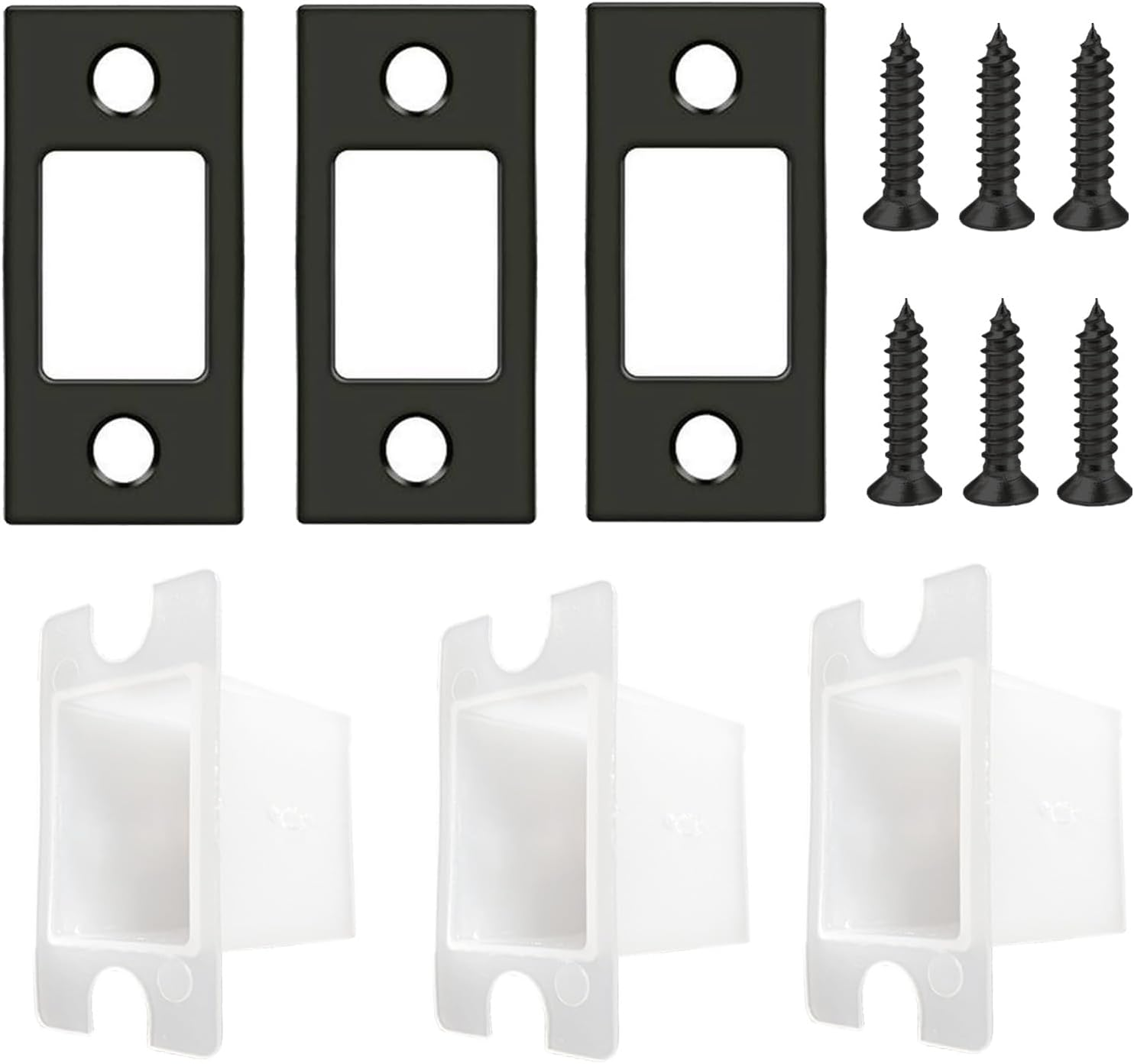 Stainless Steel Deadbolt Strike Plate Square round Corner Backplate 1" X 2-1/4" with Dustbox and 6 Screws (3 Pack) (Stainless Steel)