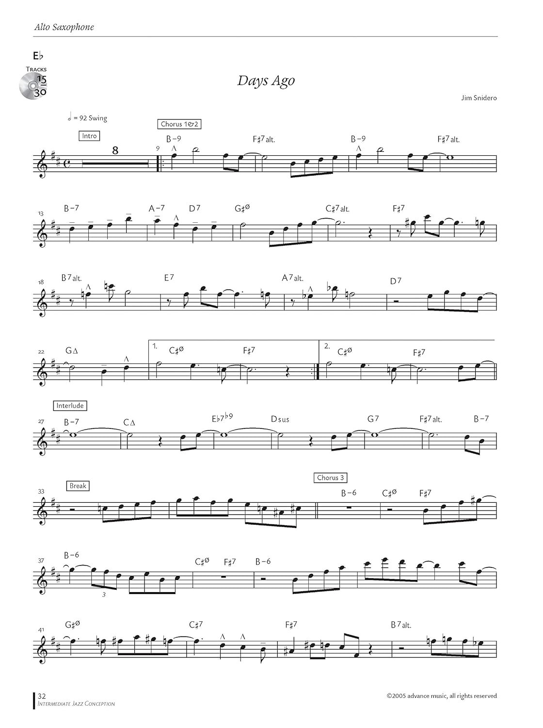 Intermediate Jazz Conception -- Alto & Baritone Sax: 15 Great Solo Etudes (English/German Language Edition) (Book & CD) image number 5