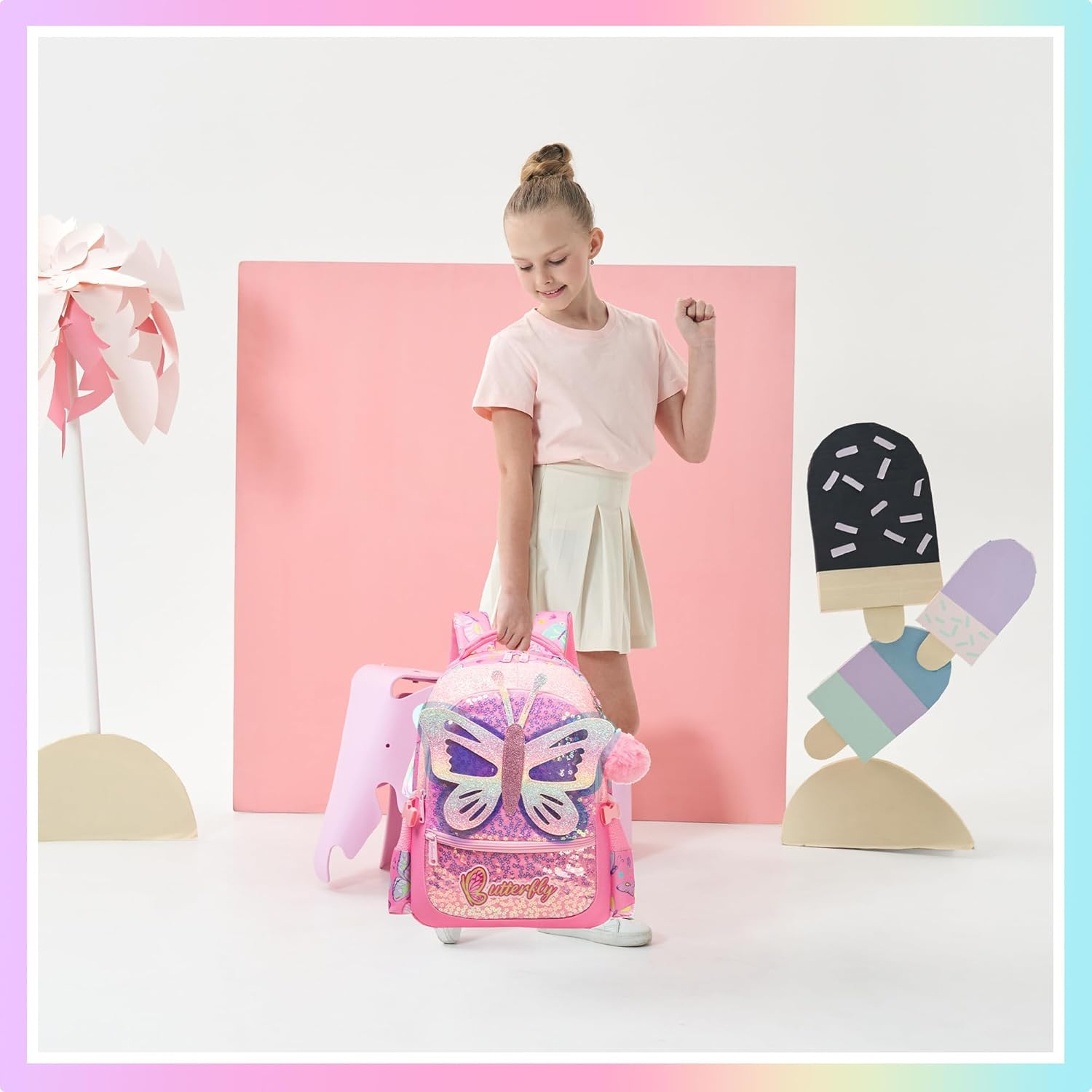 Meetbelify Backpacks for Girls School Backpacks with Lunch Box Pencil Case for Elementary Students Ages 8-10