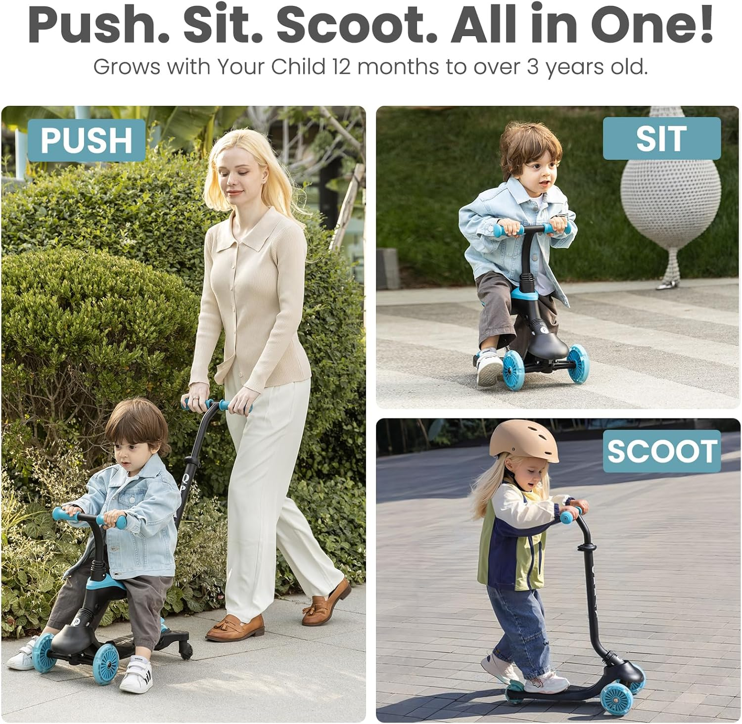 Kids Kick Scooter Ages 1 to 6 | up to 110 Lbs | 3 Wheel Scooter with Adjustable Push Handle Height,Lights on Deck & Wheels,Toddler Ages 2 to 5 Boys & Girls Gifts Ride-On Toys image number 2