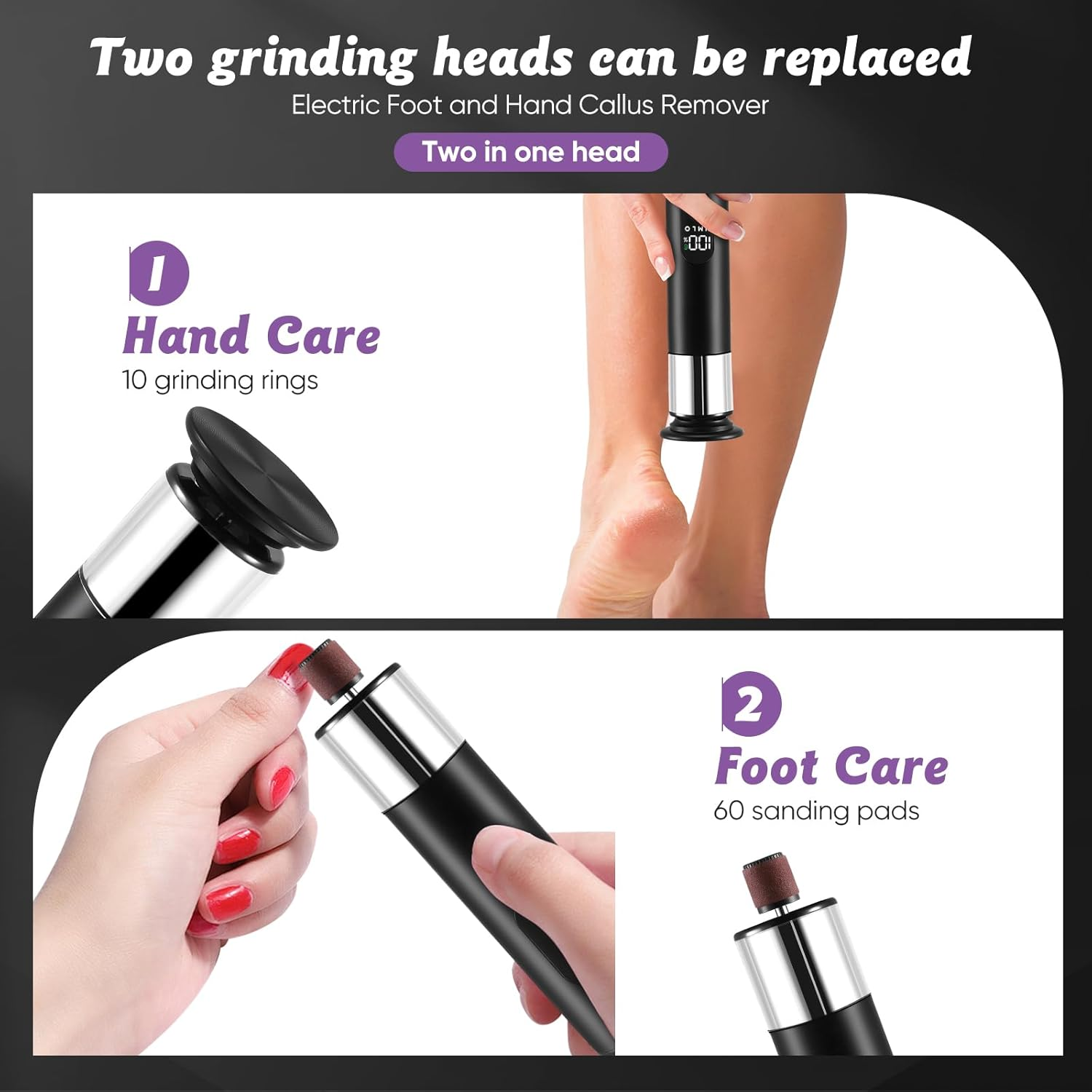 Electric Callus Remover, 2 in 1 Professional Callus Remover, Electric, Rechargeable, Adjustable Pedicure Foot File with 60 Pieces and 10 Pieces Polishing Disc Replacement image number 4