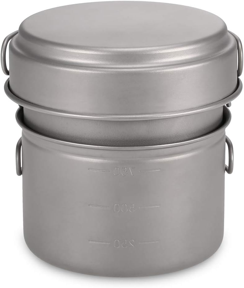 LAPOOH Camping Titanium Cookware Set 1000Ml 750Ml Pot Pan Spoon Set for Outdoor Camping Hiking Backpacking Picnic Cooking Equipment image number 1