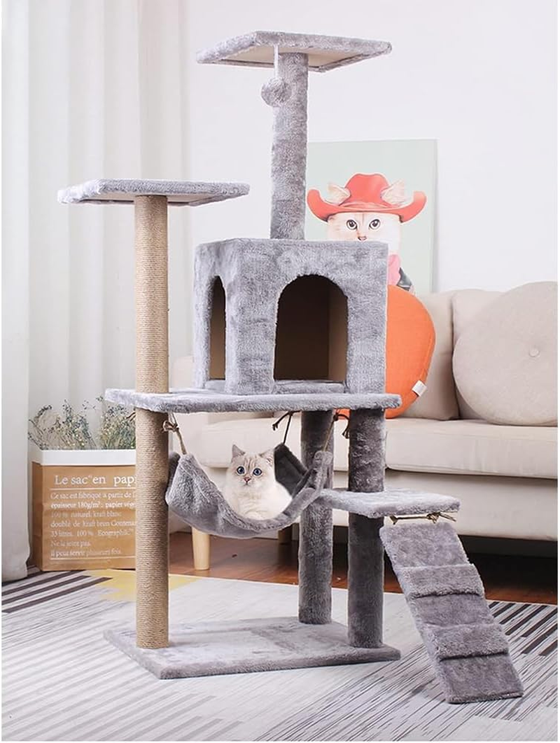 Large Multi-Level Cat Climbing Frame Condo Furniture with Sisal-Covered Scratching Posts, 1 Bigger Plush Condos, Perched Platforms and Dangling Balls, Perch Hammock for Kittens, Cats and Pets image number 1