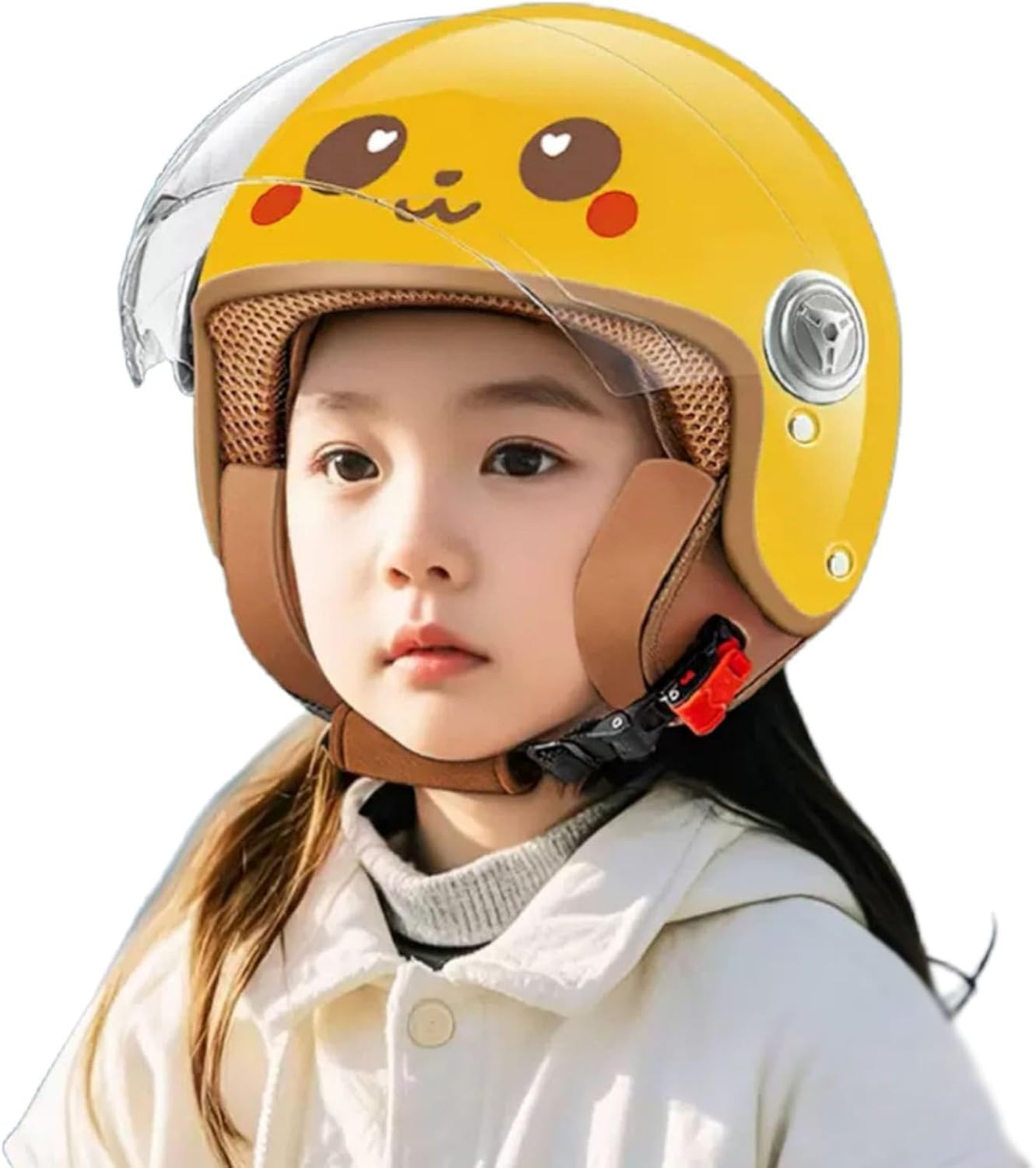 Motorbike Kids Hel-Met Scooter Hel-Met Jet Hel-Met with Visor, Girls Scooter Hel-Met Boy Moped Hel-Met, Quick Release Pocket, 45-55Cm, for 4 Years - 12 Years Kid