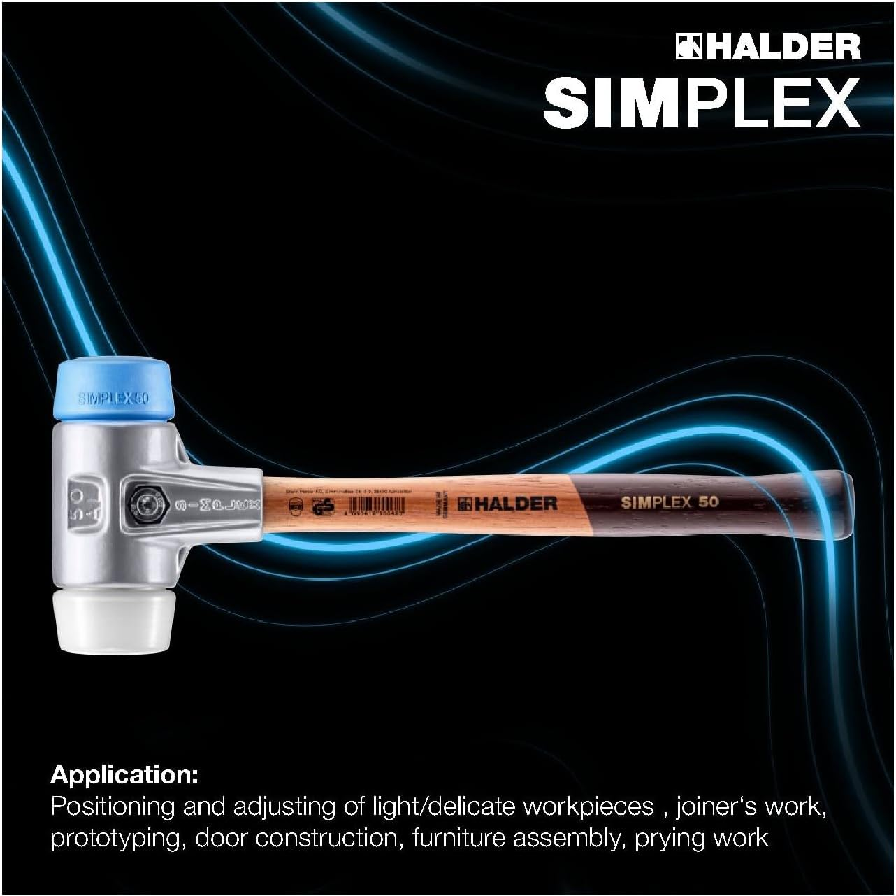Halder Simplex Soft-Face Mallet with Aluminium Housing and Wooden Handle, 40 Mm Diameter, Tpe-Soft/Superplastic