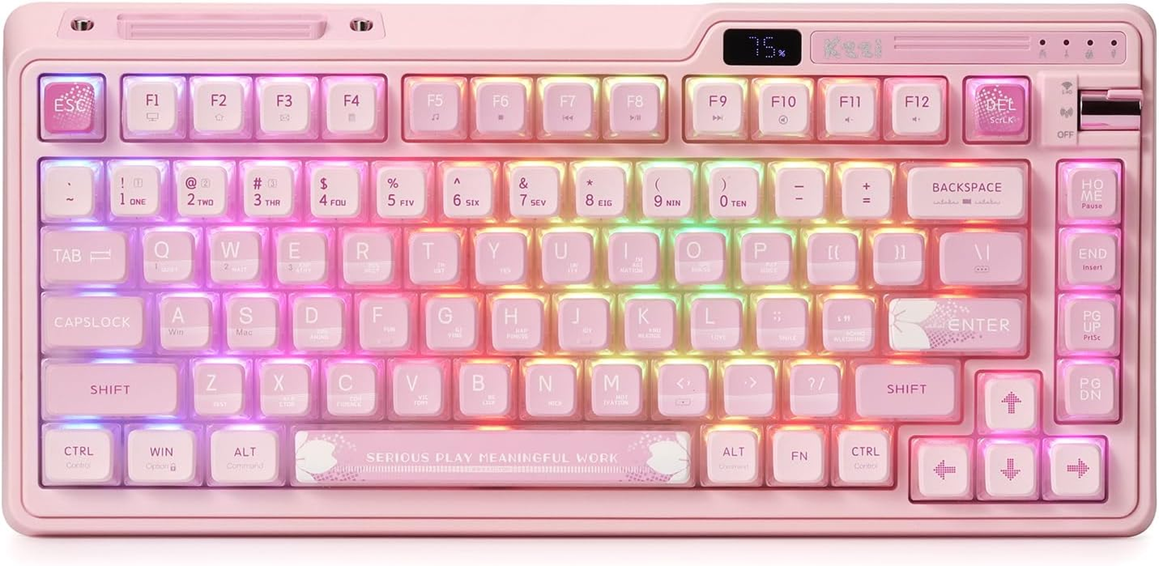 KZZI K75 PRO RGB 75% Wireless Gasket Mechanical Keyboard, Triple Mode BT 5.0/2.4G/USB-C 82 Keys Hot Swappable Gaming Keyboard W/Knob & Power Display, Custom Linear Switches, Sakura Pink image number 5