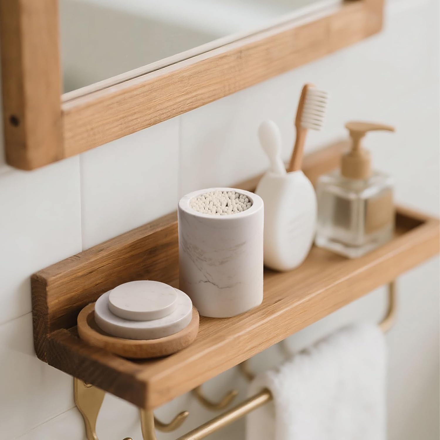 WORHE Marble Canister with Lid Natural Qtip Holder for Cotton Swabs, Balls, Pads, Floss Picks, Bath Salts - Vanity Makeup Storage Organizer Bathroom Essentials Accessories Decor White (DL011) image number 2