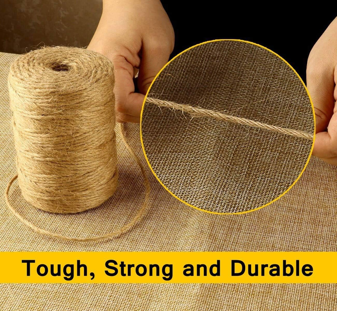 Natural Jute Twine 656 Feet 6 Ply 3Mm for Arts Crafts Gift Christmas Industrial Packing - Durable String for Gardening Applications (2 PCS X 328 Feet) image number 6