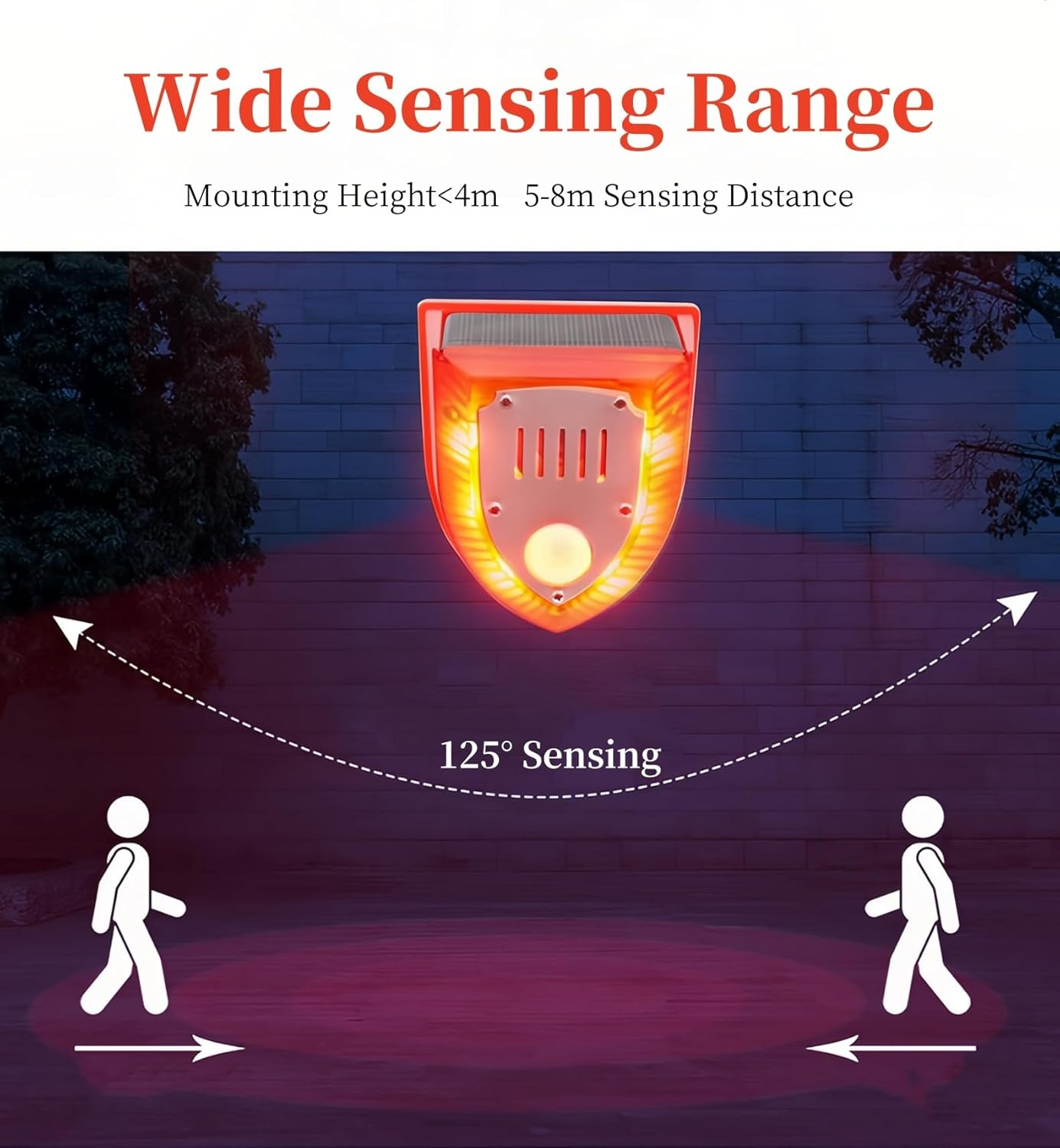 Lancoon Solar Security Alarm Lights Motion Sensor 129Db Loud IP65 Waterproof Light Strobe Light Warning Lamp Gunshot Sounds & Barking Sound for Outdoor Yard Barn - Red image number 4