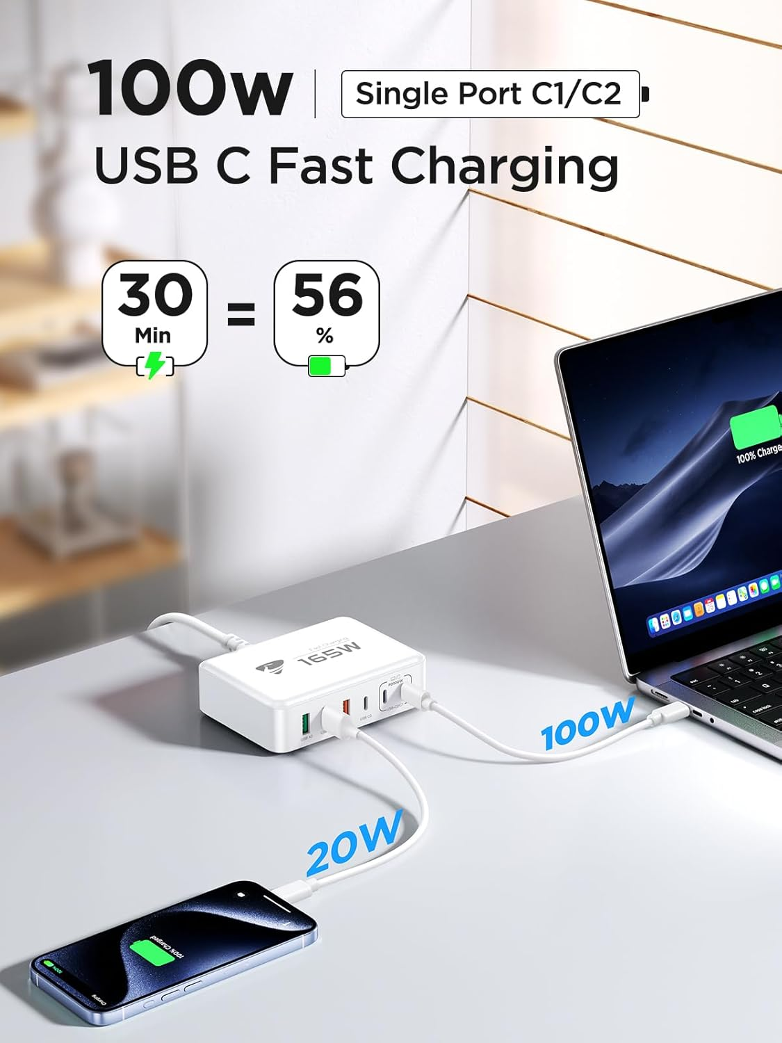 Aioneus USB C Fast Charger, 165W Portable Charging Station Hub Block, 6 Port Gan Multi Wall Charger Power Strip Adapter Plug for Iphone 16 15 14 13 12 Pro Max Samsung Galaxy, Google Pixel, Ipad image number 1