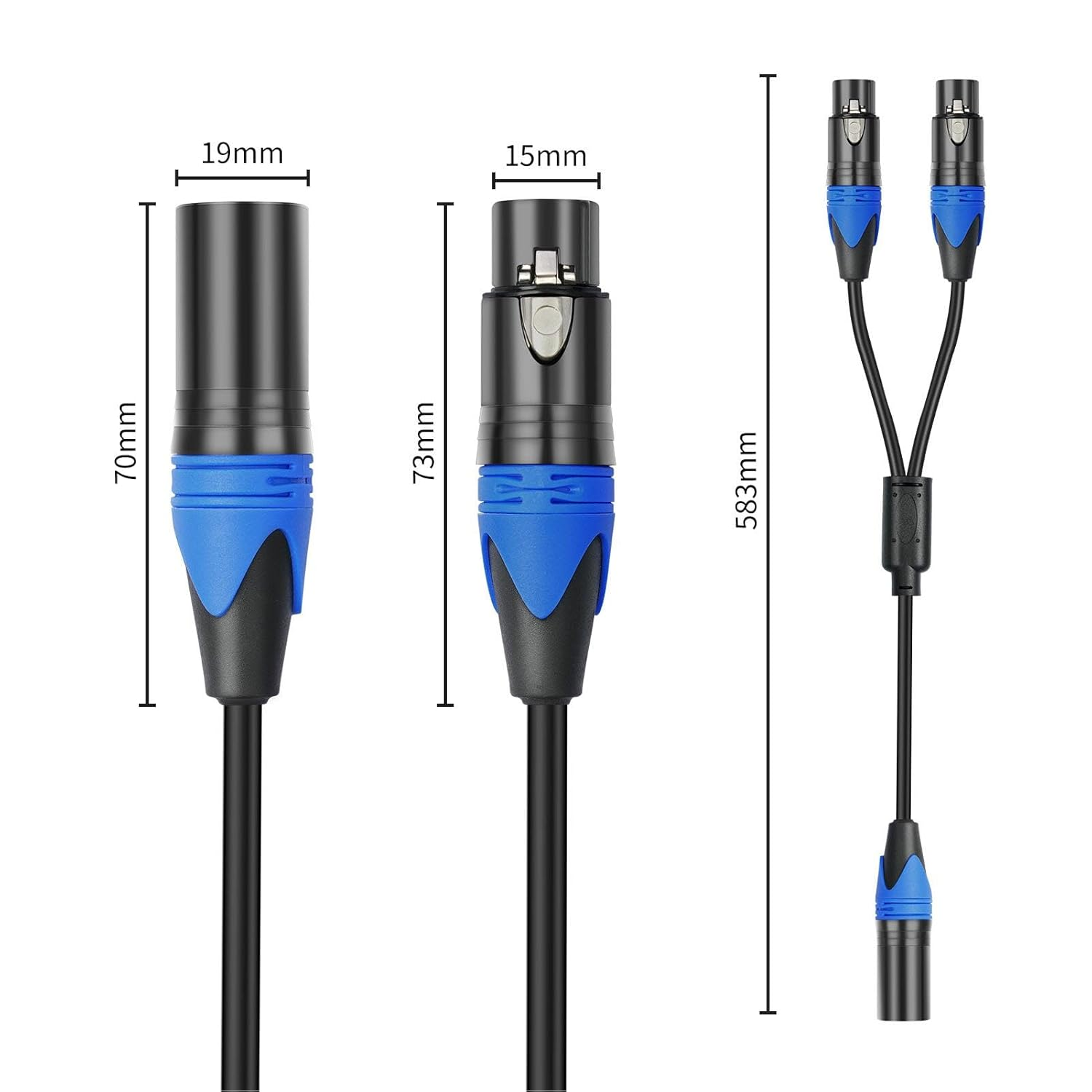 XLR Splitter Cable, XLR Male to Dual XLR Female Y Splitter 3 Pin Balanced Microphone Cable, XLR Y Splitter Cable 2 Female to 1 Male, 60Cm/1.96Ft image number 1