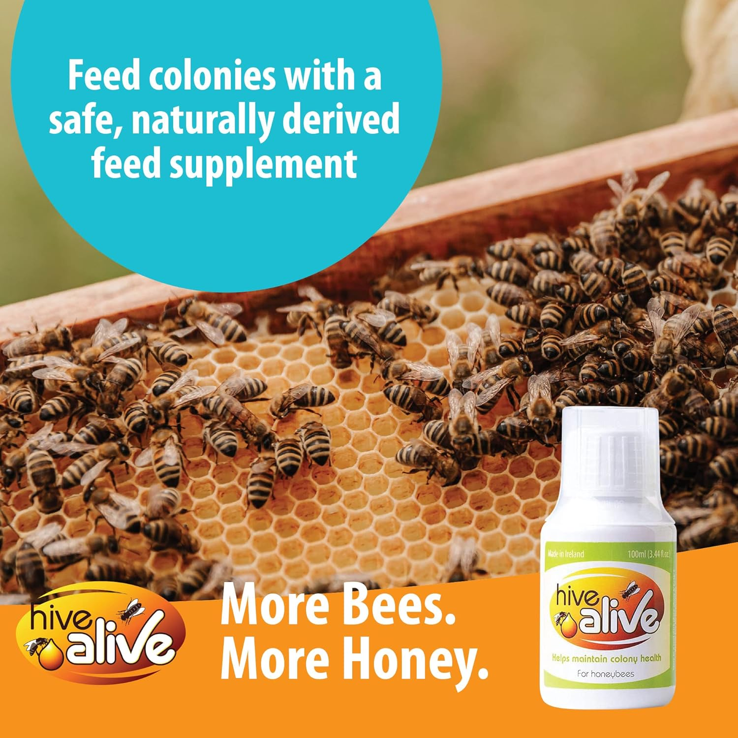 HIVE Alive Bee Feed Supplement - Honey Bee Liquid Food Stimulant - Beekeeping Fall Spring Feeding Enhancer &ndash; Lowers Winter Mortality, Boost Gut Health, Colony Size - 100 Ml, 10 Hives image number 2