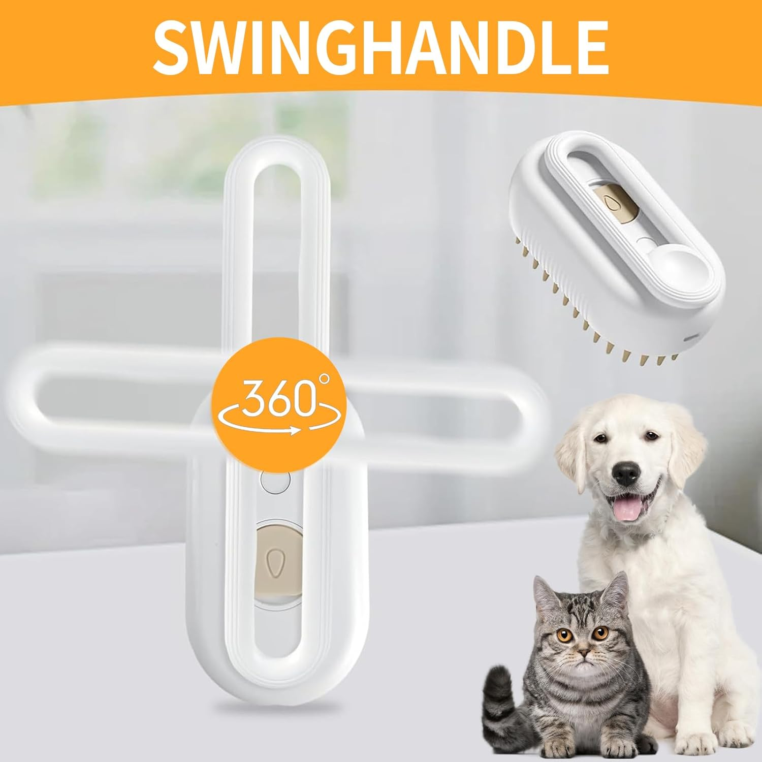 Steamy Cat Brush, 3-In-1 Cat Brush with Steam Pet Brush, Self Cleaning Steamy Cat Brush, Self-Cleaning Steaming Cat Brush, Steam Brush, Cat Brush, for Cats, Dogs, Massage (A) image number 5