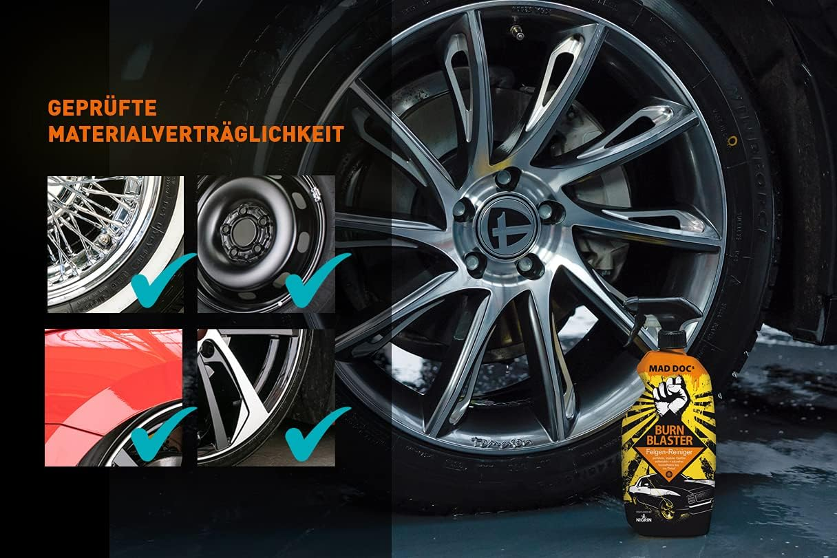 NIGRIN MAD Docs Burn Blaster Wheel Cleaner for Polished, Chrome-Plated and Matte Steel and Alloy Rims, 750 Ml