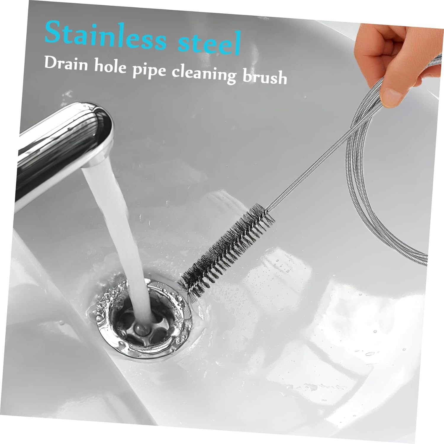 Healvian 2Pcs Drain Unclogger Tools Long Wire Flexible Tube Baseboard Crevice Brush for Kitchen Drain Cleaning image number 5