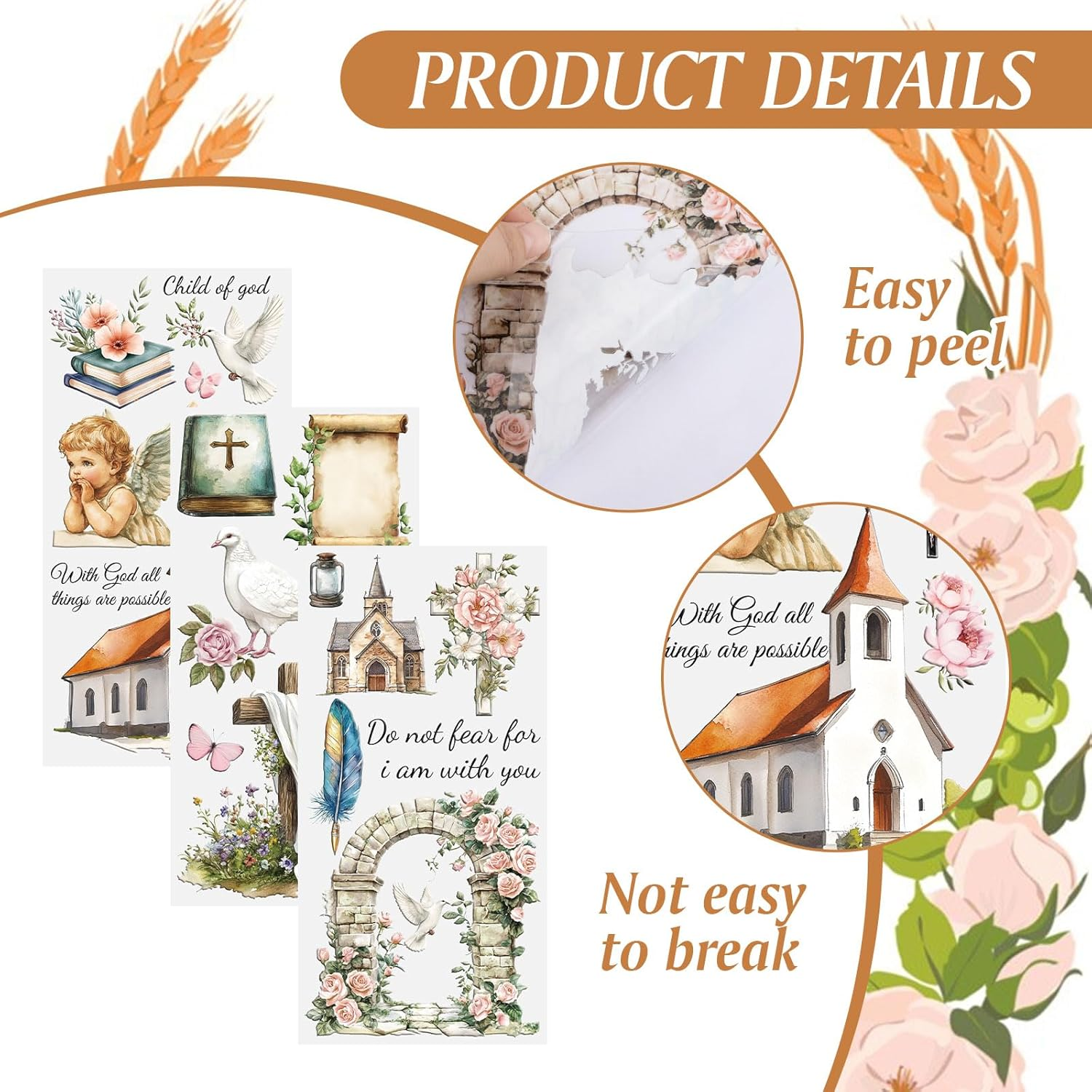 HICOHAND Rub on Transfers for Crafts, 3 PCS Cross and Church Transfers for Furniture Rub on Transfers Stickers Decal 5.91*11.81In/15*30 Cm. for Wood Wall Window Home Office DIY Art Craft Decoration - Red Heart image number 2