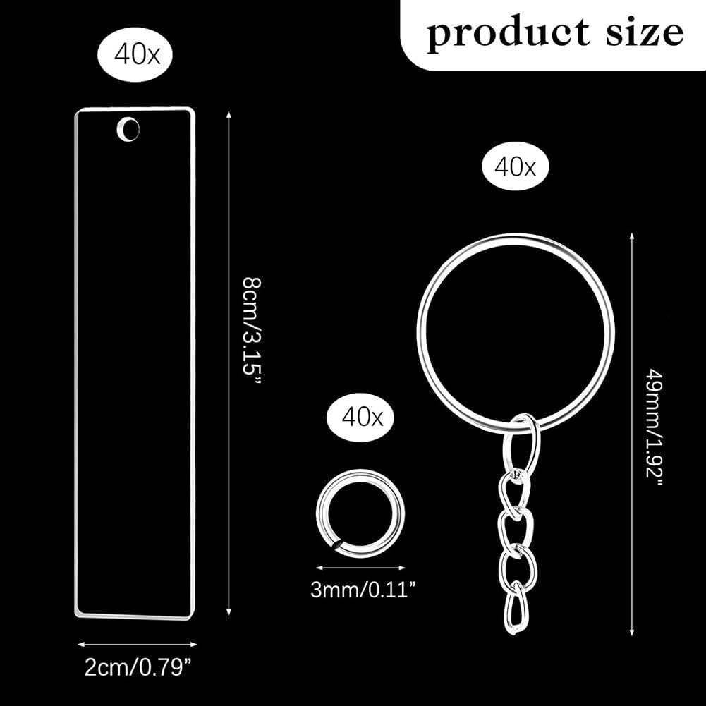 Shusmda 120 Pieces Rectangle Acrylic Key Chain Blank Transparent Acrylic Keychain Blank image number 1