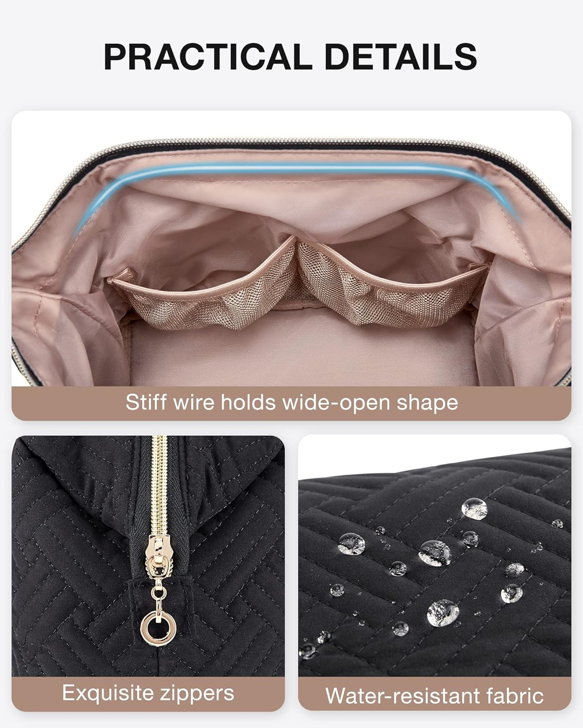 Bagsmart Makeup Bag Cosmetic Pouch, Black image number 2