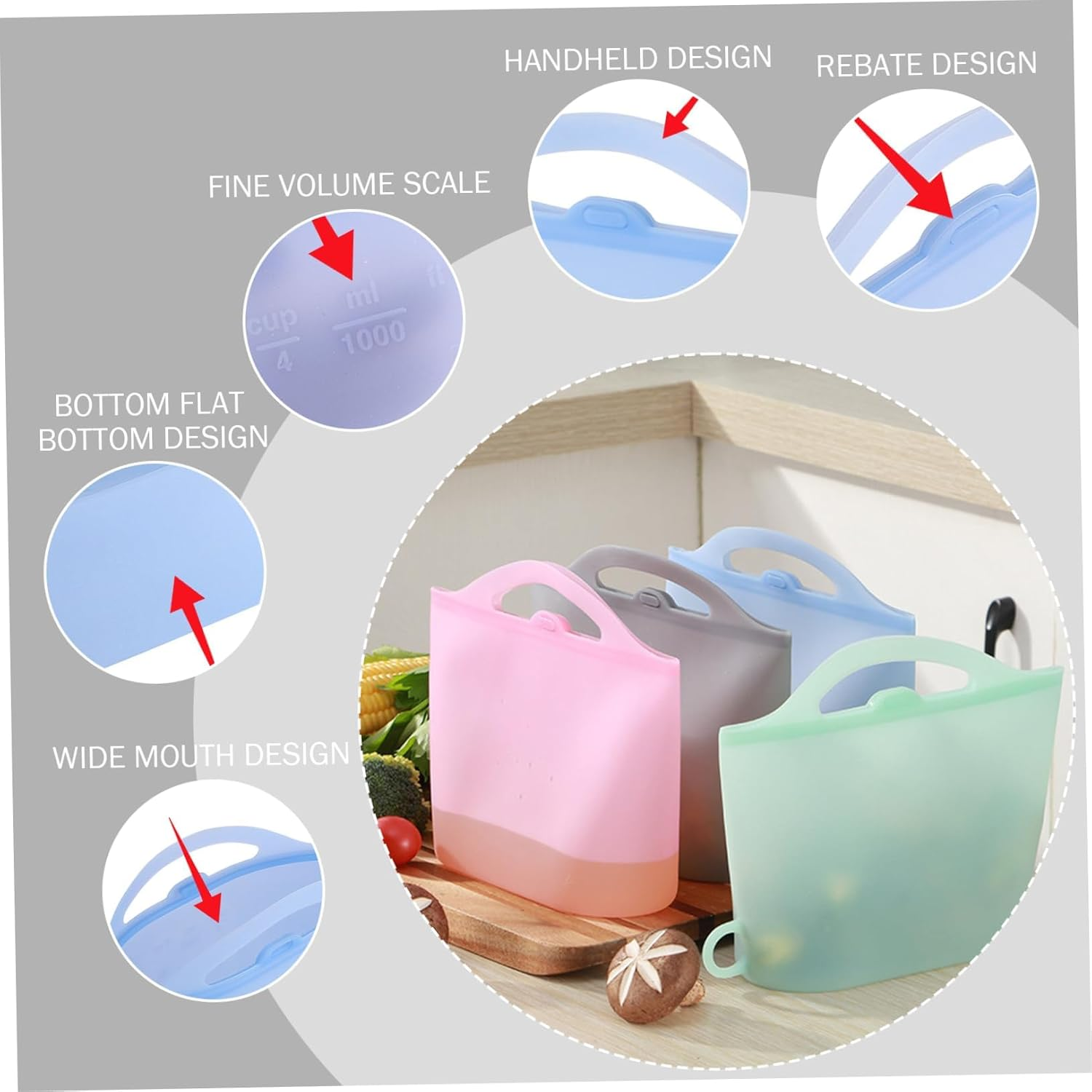 Microwave Sterilizer Bag, 1200Ml Flexible Silicone Microwave Steam Bags, Hanging Leakproof Pacifier Sterilizer with Handle, Steam Bags，2 Pcs image number 3