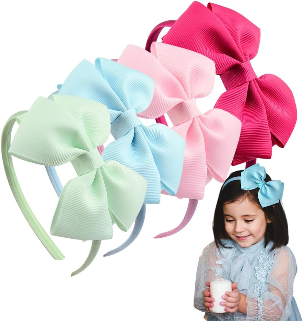 XYTAHDM Pack of 4 Coloured Bows Headbands, Headbands for Girls and Women, Cute Non-Slip Plastic Headbands, Fashionable Hair Accessories for Everyday and Celebrations image number 1