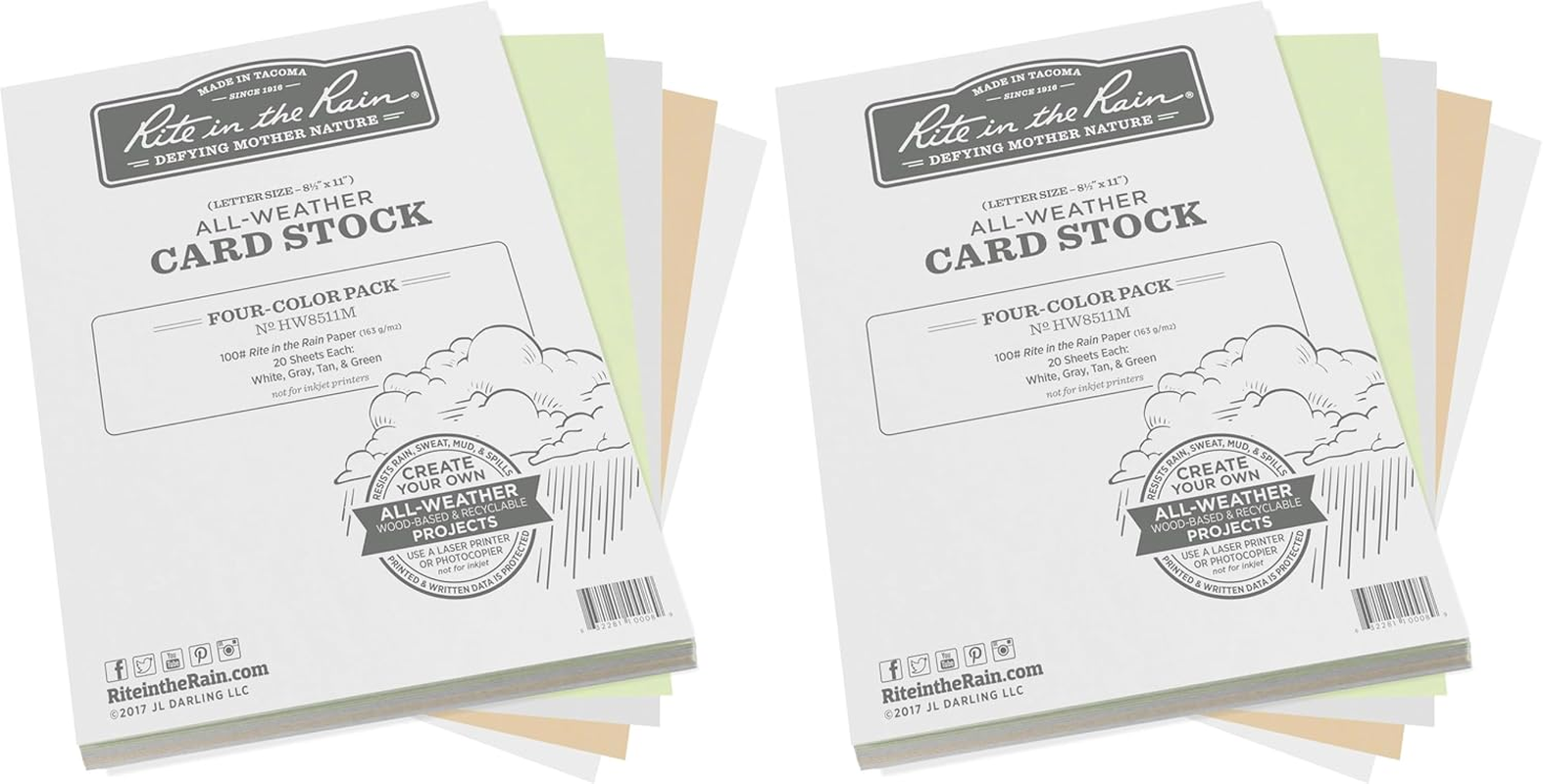 Rite in the Rain Weatherproof Card Stock, 8.5" X 11", 100#, 20 Sheets of White, Green, Tan, and Gray, 80 Sheet Pack (No. HW8511M) (Pack of 2) image number 4