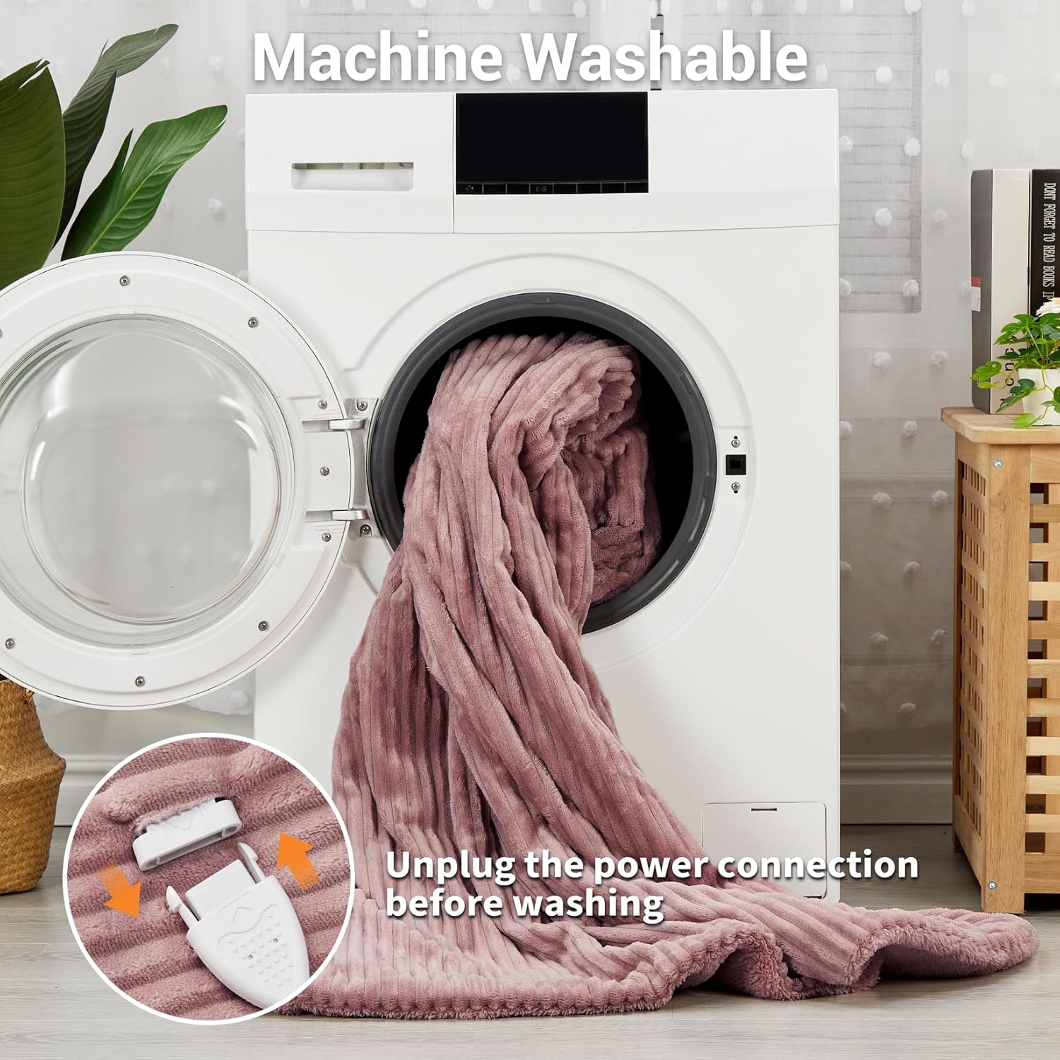 Electric Throw Blanket 130X160Cm, Thick Ribbed Flannel Heated Blanket, Heated Throw Blanket with 6 Heating Levels, 10 Time Settings, SAA Certified & Machine Washable Throw Rug, Pink image number 5