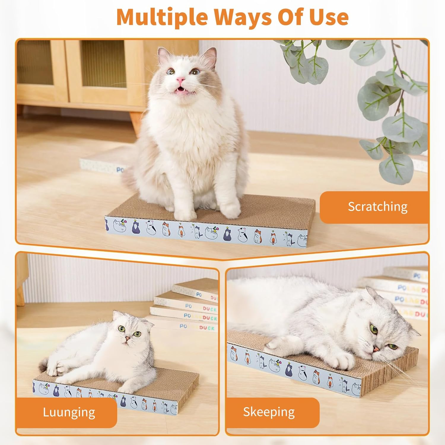 PETCUTE Cat Scratching Board, 3-In-1 Scratching Board for Cats with Premium Scratching Texture, Cat Scratching Board for Claw Care, Cat Scratching Mat, Scratching Board for Sleeping/Playing/Scratching image number 1
