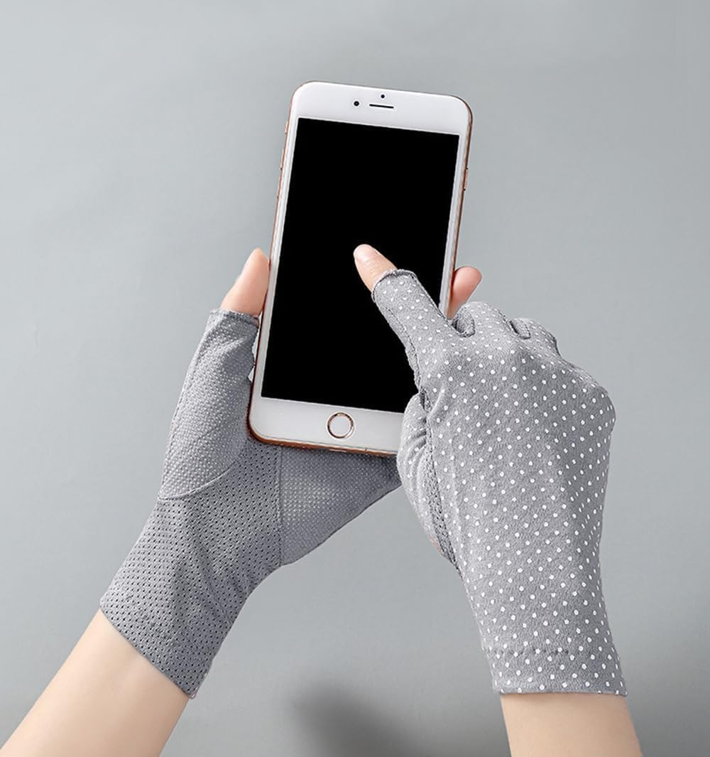 INOGIH Women Sunblock-Fingerless Gloves Uv-Sun-Protection Driving Non-Slip Outdoor Gloves for Women Girls - Grey image number 6