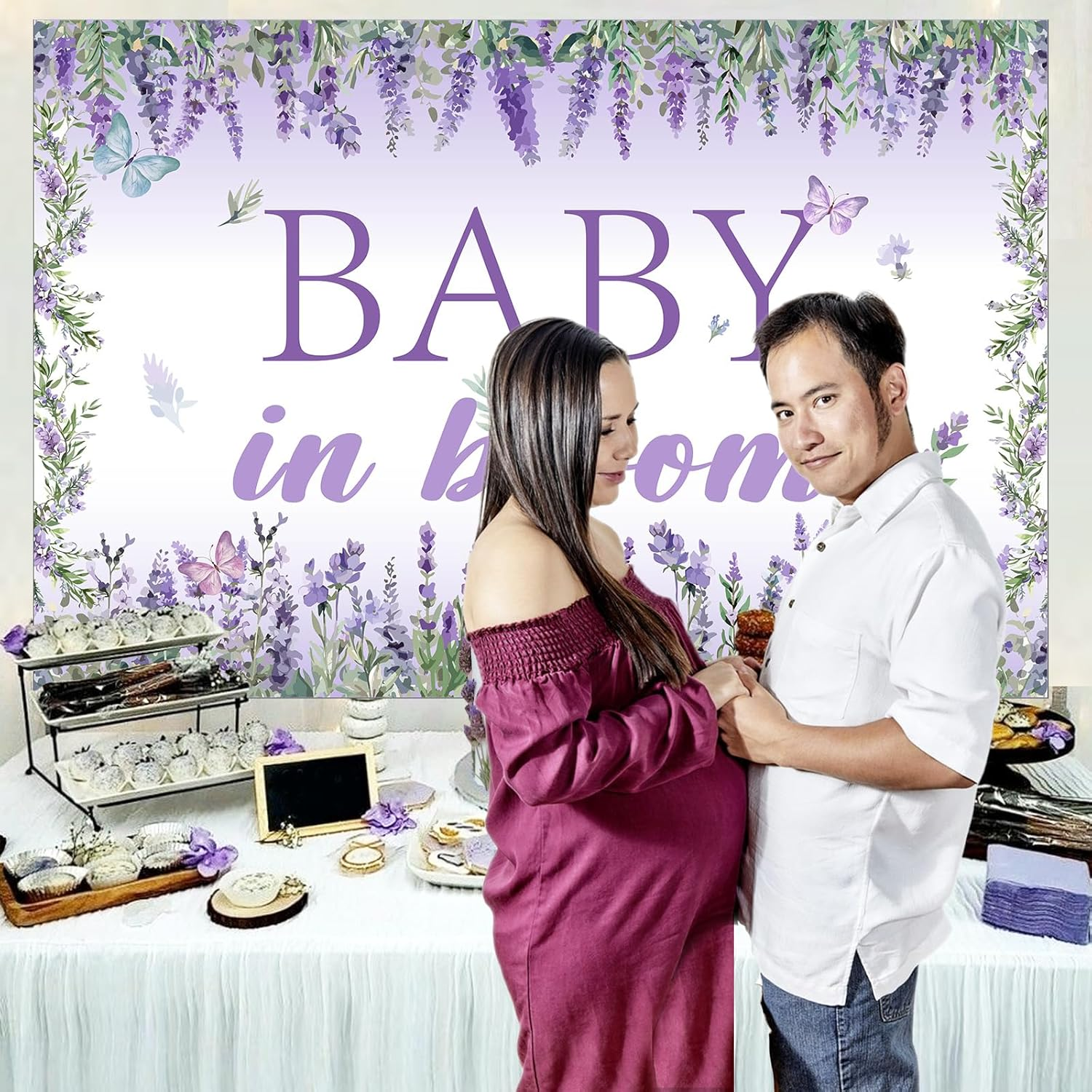 Wonmelody Baby in Bloom Baby Shower Decorations Lavender Baby Shower Backdrop 5 * 3Ft Lavender Baby Shower Decorations for Girl Purple Photo Backdrop for Violet Floral Baby Shower Party image number 2