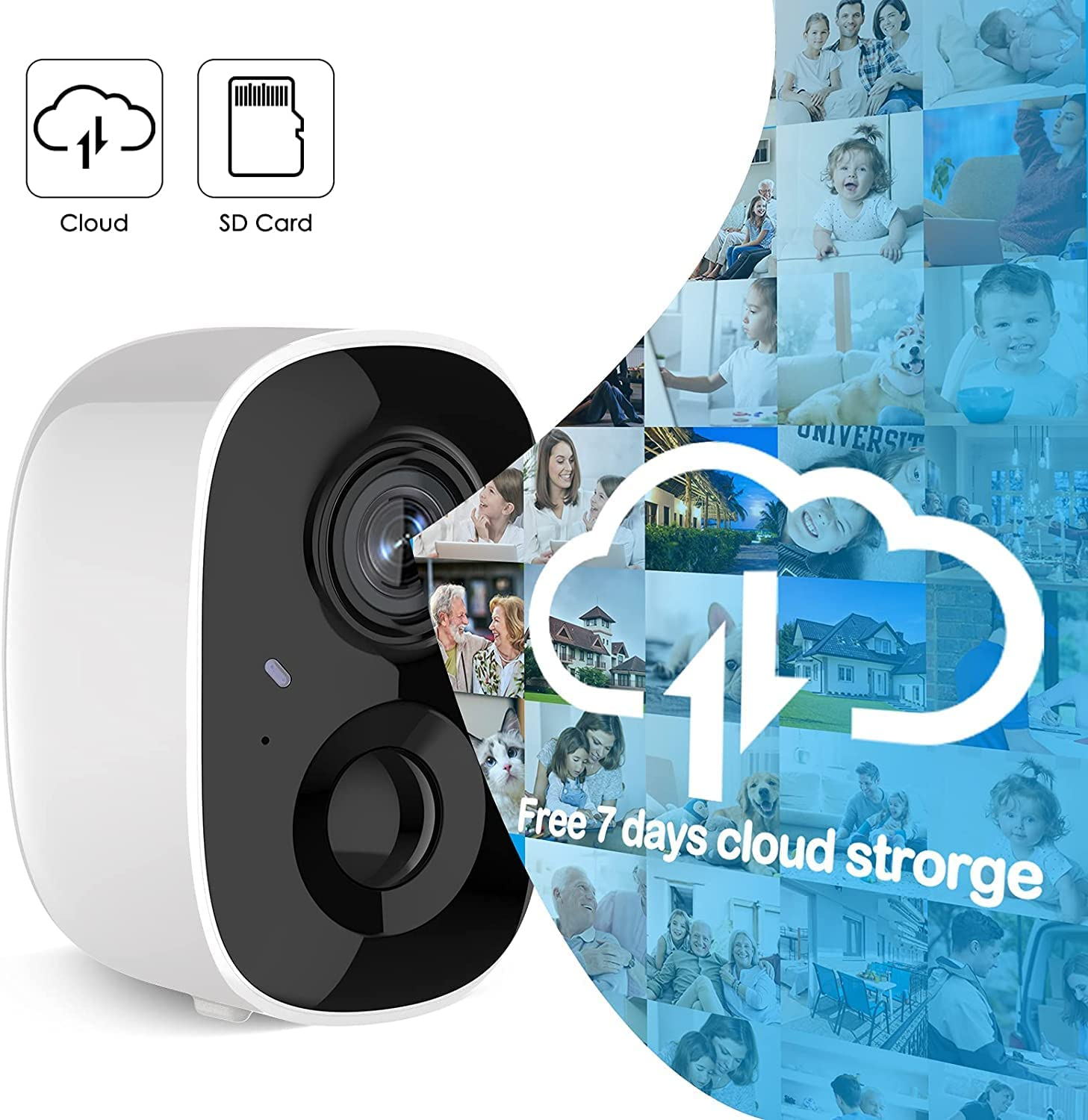 Security Camera Wireless Outdoor, Home Indoor Wifi Camera 1080P Color Night Vision AI Motion Detection 2-Way Talk Battery Powered IP65 Weatherproof Spotlight Siren Alarm Cloud/Sd Storage image number 2