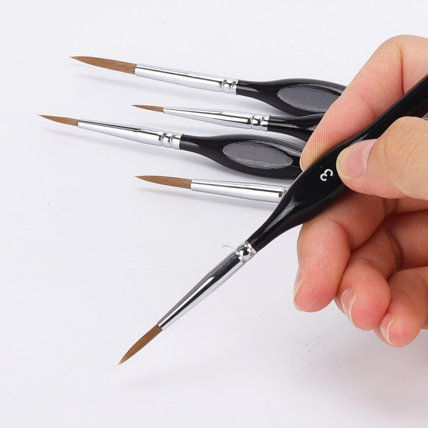 14 Pieces Fine Detail Paint Brush Miniature Painting Brushes Kit Mini Paints Brush Set for Acrylic, Watercolor, Oil, Face, Nail, Scale Model Painting, Line Drawing - Black image number 3