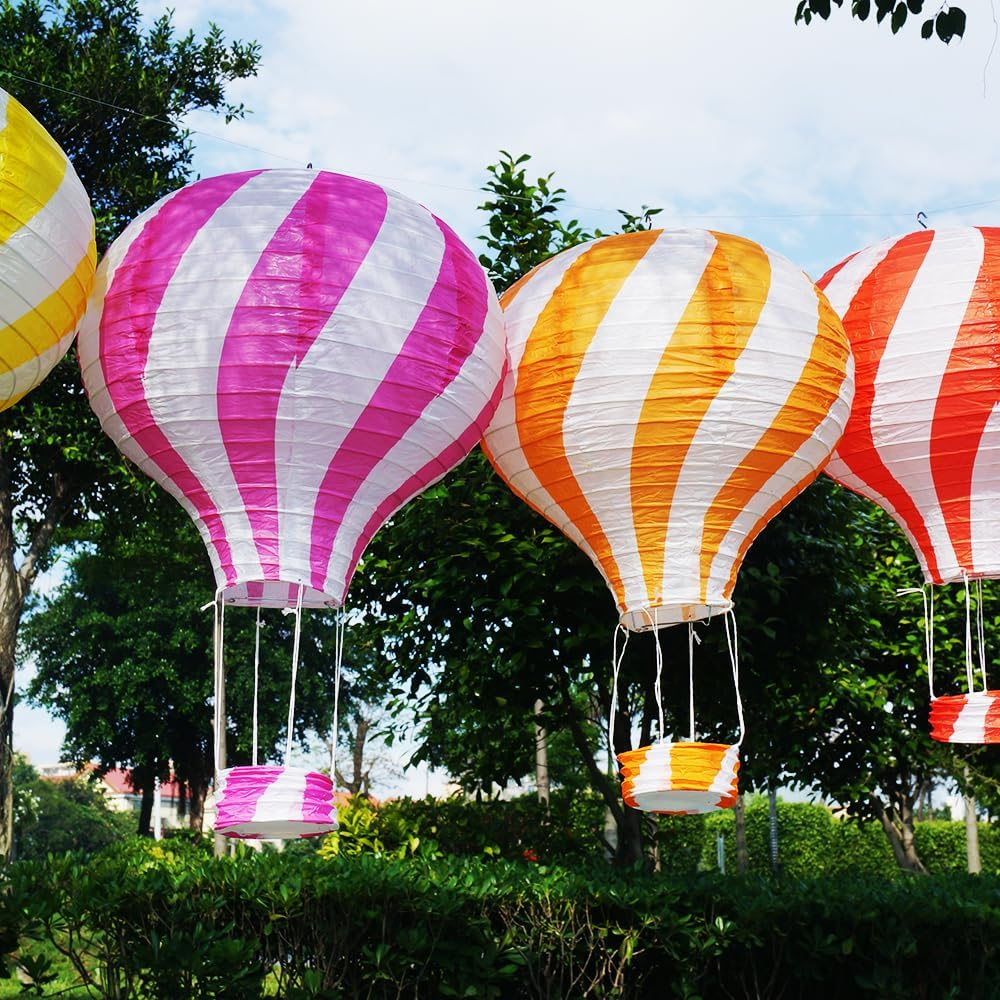 ANJOGIFT 8 PCS 12 Inch Diagonal Stripe Hot Air Balloon Paper Lanterns Chinese Japanese Style Thick Rice Paper Lanterns Indoor Outdoor Decoration for Christmas Valentine&rsquo;S Day Wedding Anniversary image number 1