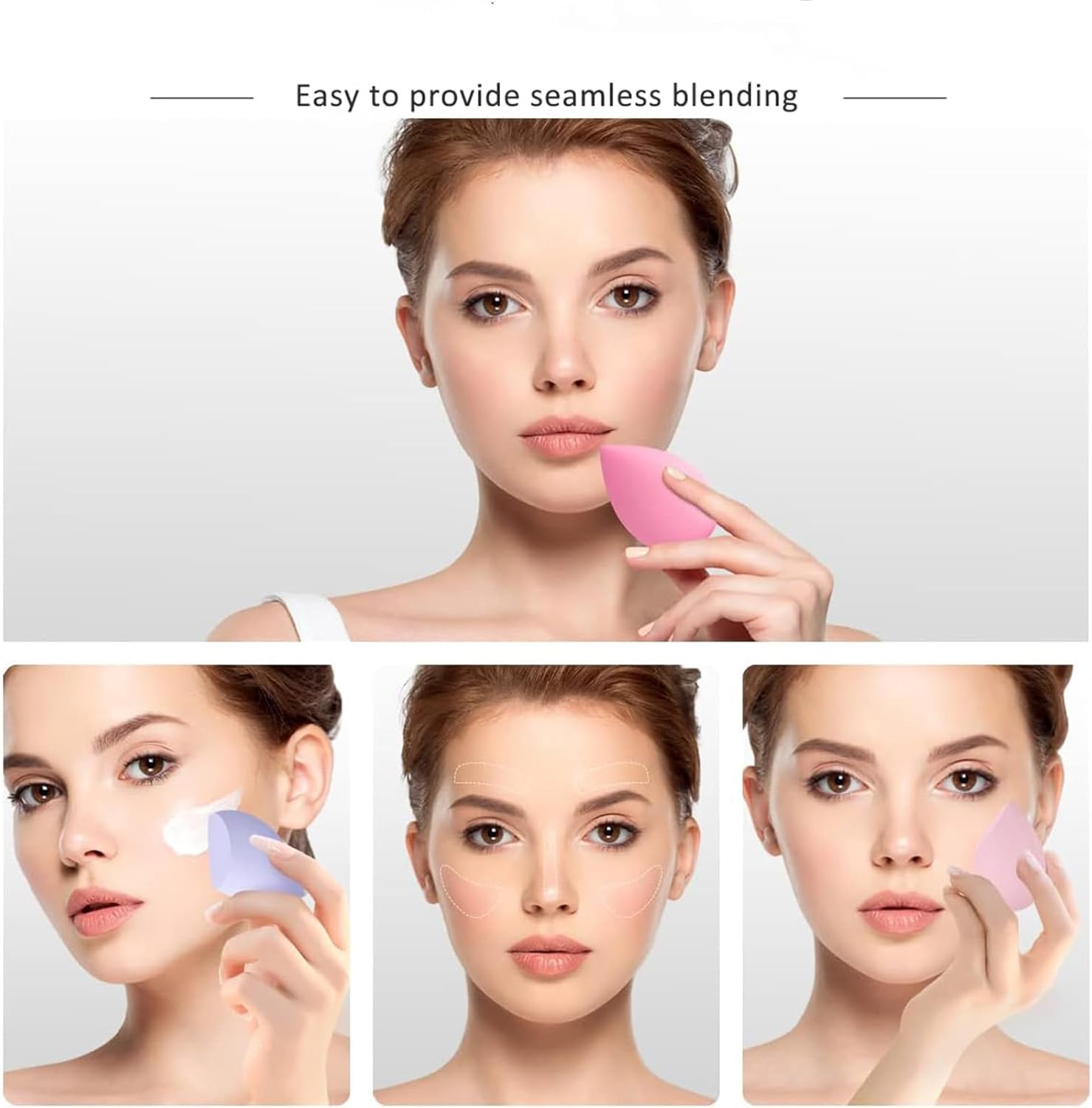 9 Pcs Makeup Sponge Set, Beauty Blender Sponges in Pink, Purple & Nude, 3 Shapes for Foundation, Concealer & Powder Application