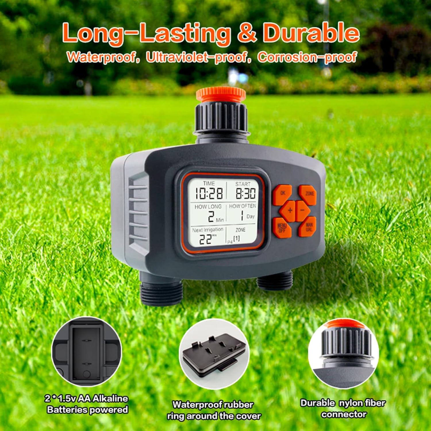 Automatic Watering Timer for Garden, Balcony, Greenhouse and Outdoor Plants with Weekly and Daily Programmes (2 Channels) image number 6