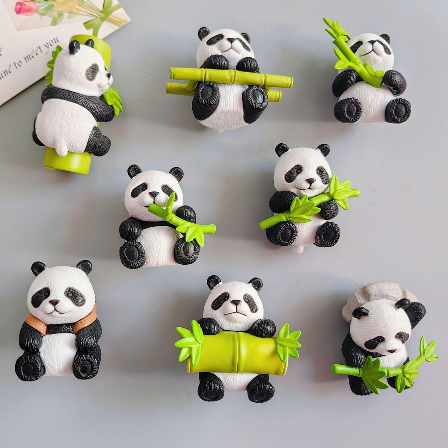 8Pcs Cute Panda Fridge Magnet 3D Simulation Panda Fridge Magnet, Cute Bamboo Modeling Resin image number 4
