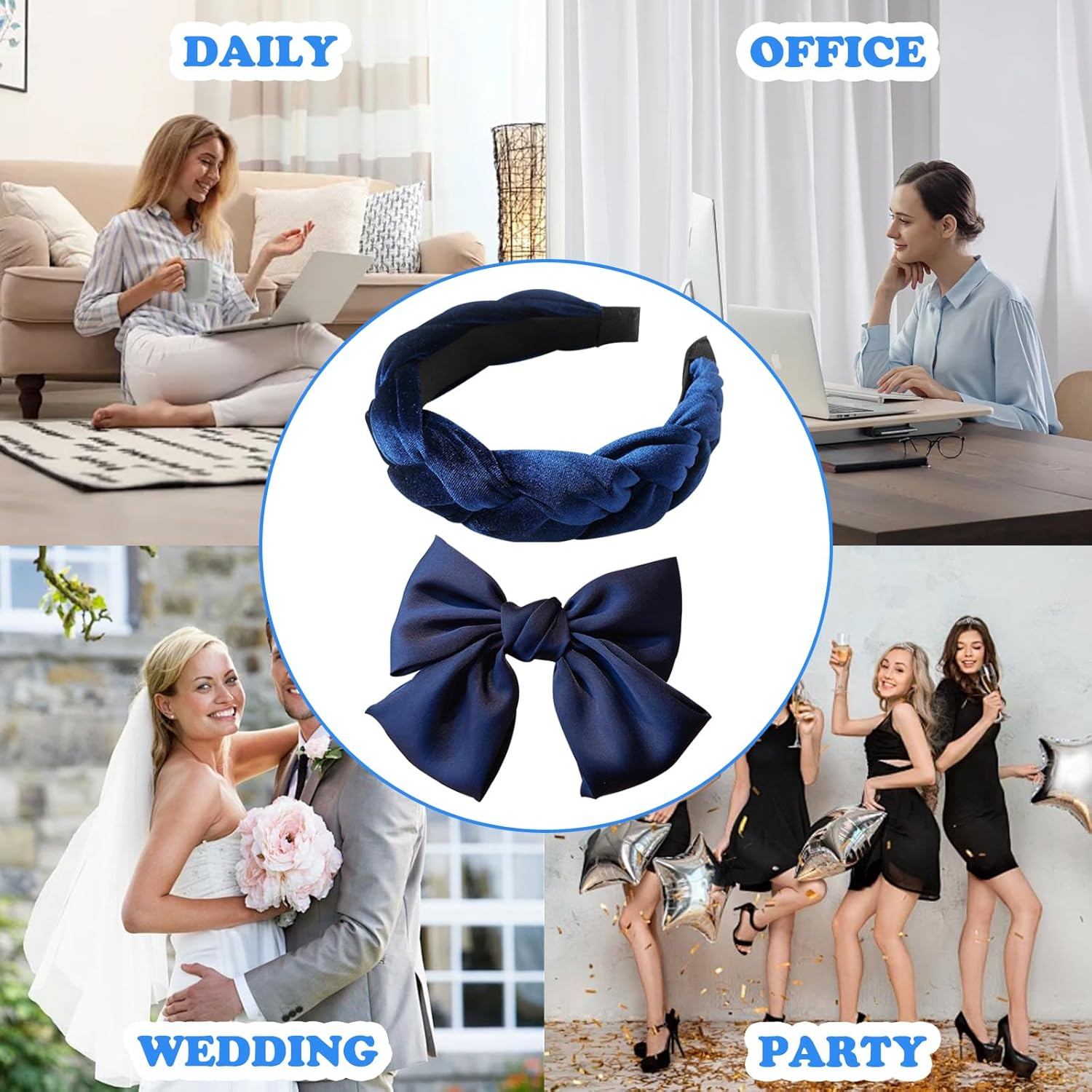 FOSDICK Braided Headband Velvet Hair Bands for Women, Navy Headband, Hair Hoop, Twist Head Band, Headbands for Women, Vintage Hair Band Women'S Fashion Headbands, Hair Accessories for Girl Women