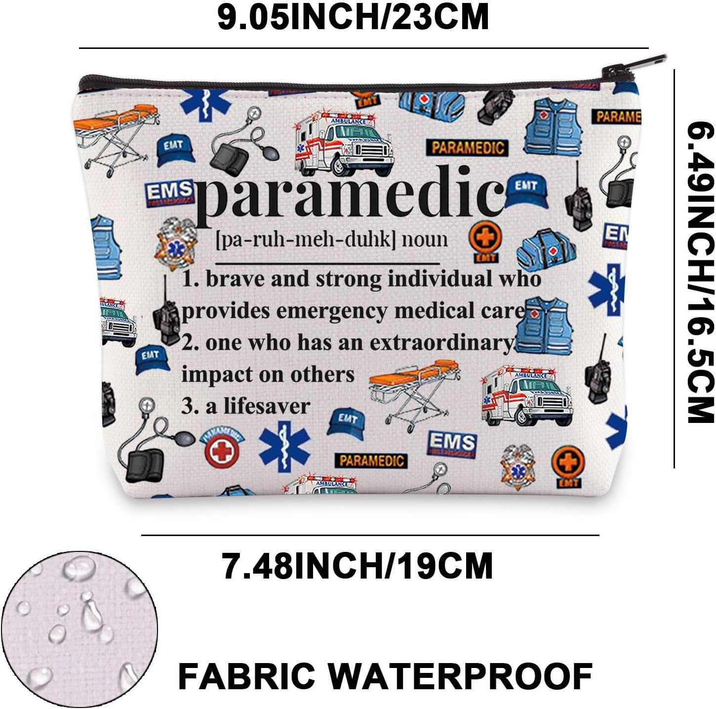 JNIAP Paramedic Makeup Bag Emergency Medical Technician Gifts EMT Cosmetic Bag Paramedic Gifts EMT Zipper Pouch (Paramedic Noun) image number 3